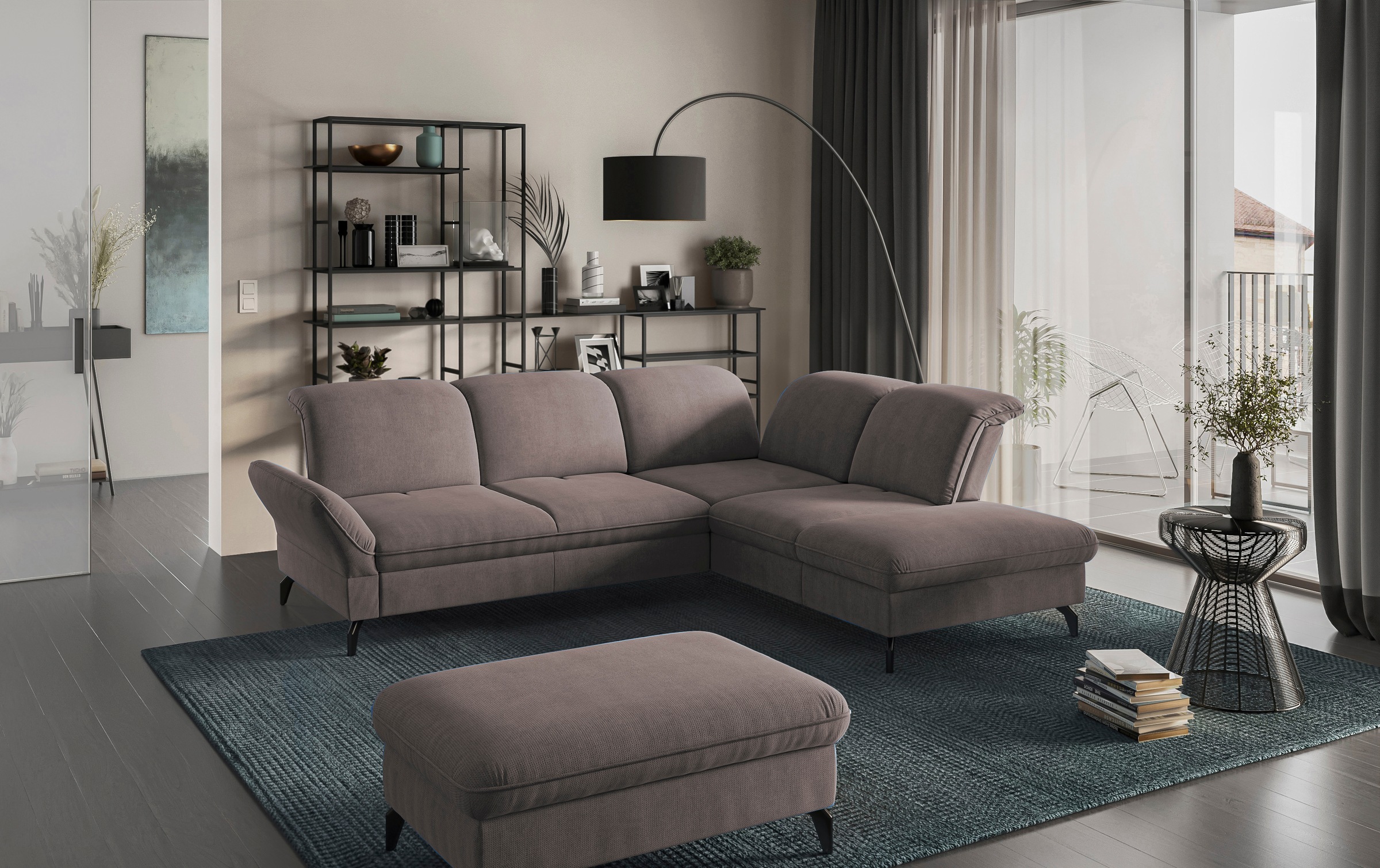 sit&more Ecksofa »Leandro L-Form«, Wahlweise mit Bett-, Kopfteil - und Armlehnfunktion, sowie Stauraum