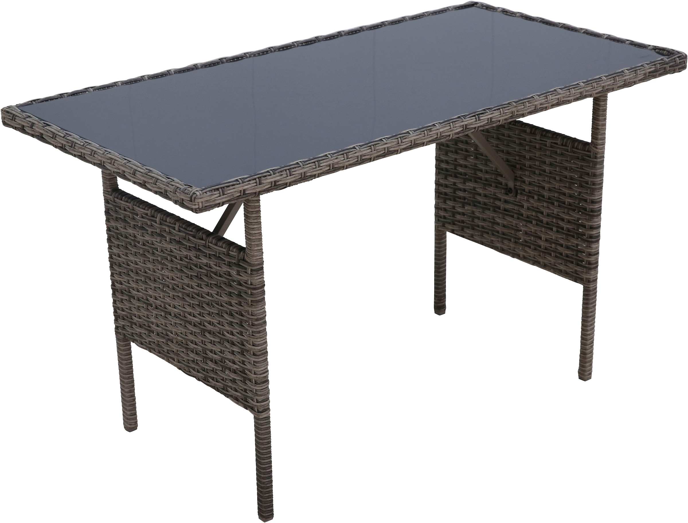 KONIFERA Gartenlounge-Set »Balkonset »Ronda««, (Set, 7 tlg., 1x2er Sofa, 2 Sessel, Tisch 56x110x65 cm, inkl. Auflagen), Stahl/Polyrattan