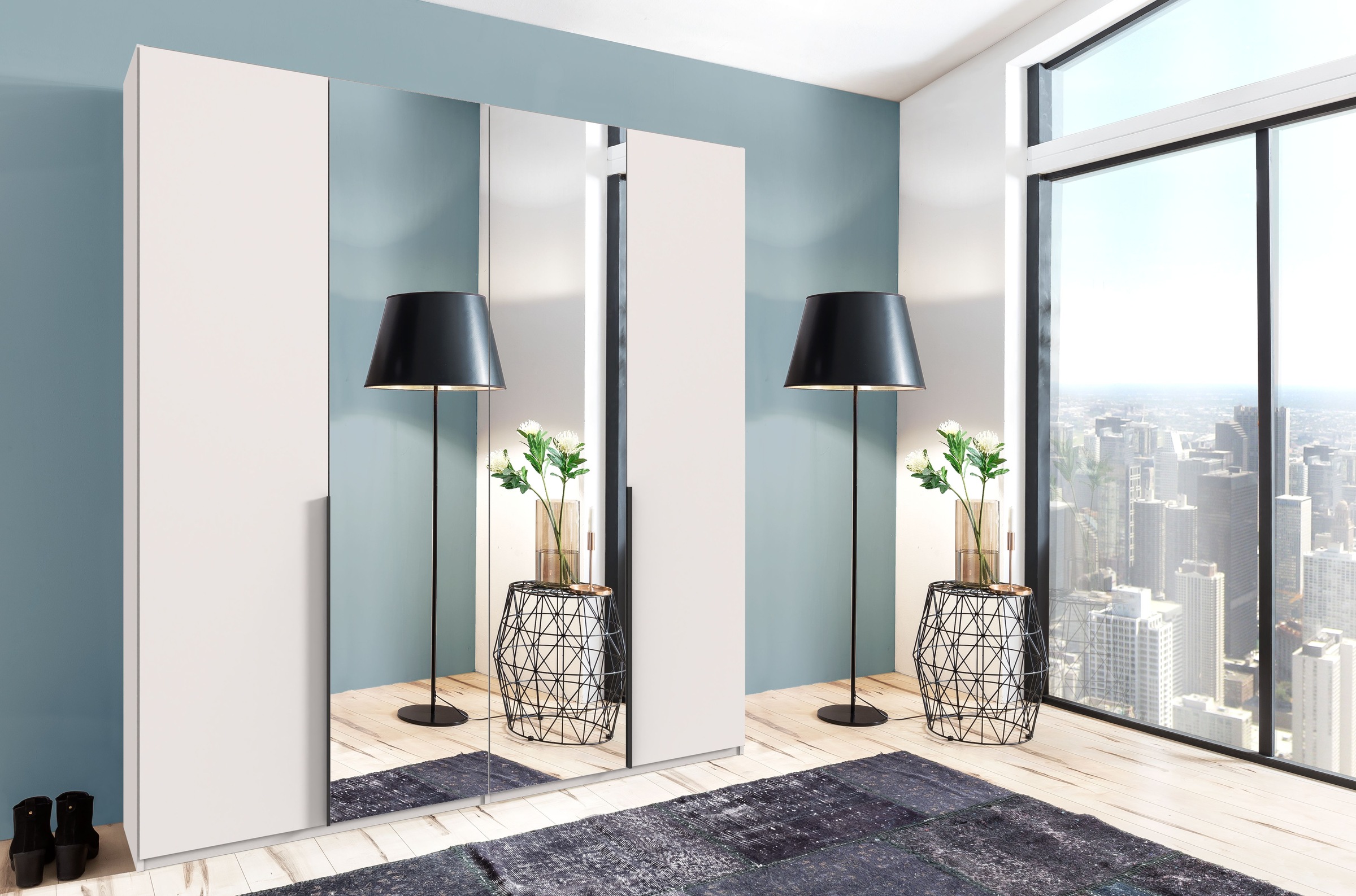 Wimex Kleiderschrank »Mugano,in 8 Breiten,3 Höhen,2 Tiefen, viele Farben, Made in Germany«, (in Basic oder Premium Ausstattung mit 2 weiteren Einlegeböden), mit langen oder kurzen Griffen aus Metall, mit oder ohne Spiegel
