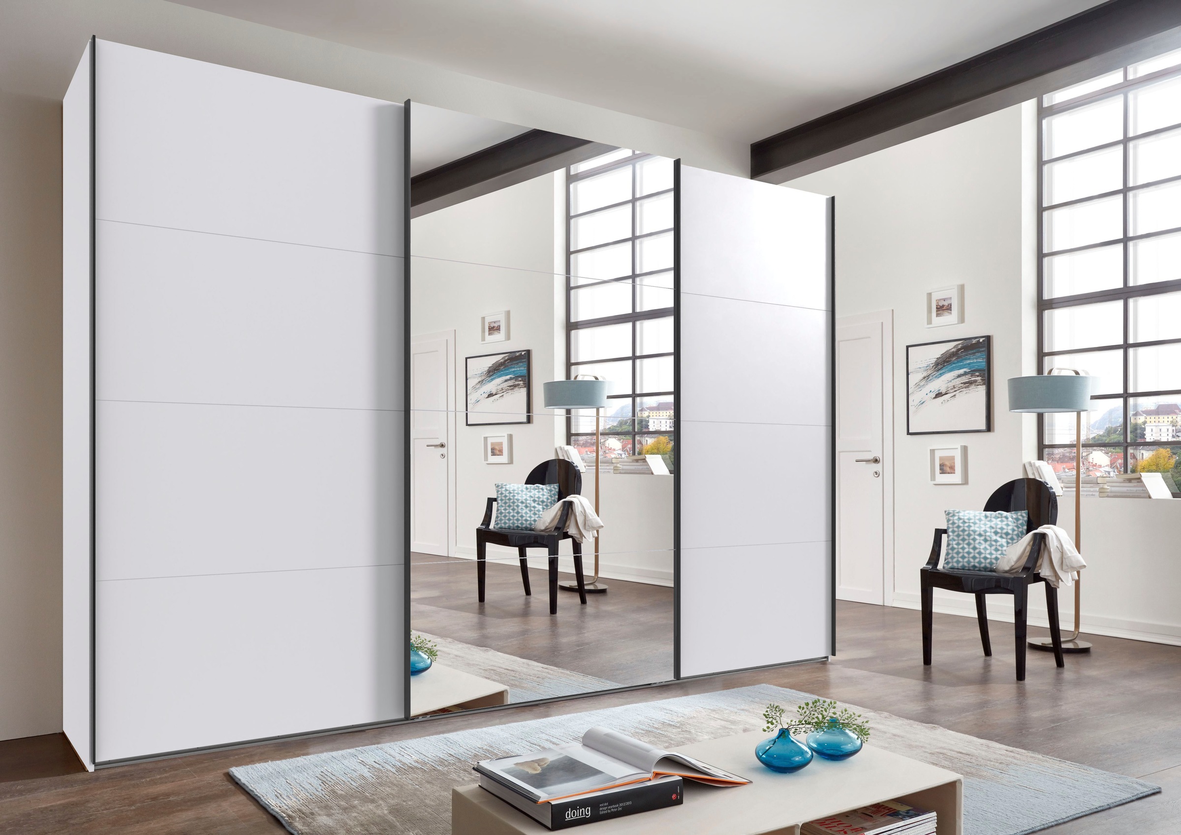 Wimex Schwebetürenschrank »Mugano, Made in Germany, Lieferung bis in Deine Etage und Stellort«, (wähle Deine Ausstattung: Basic oder Premium!), 3 Schwebetüren, große Größen, mit oder ohne Spiegel, Metallgriffe