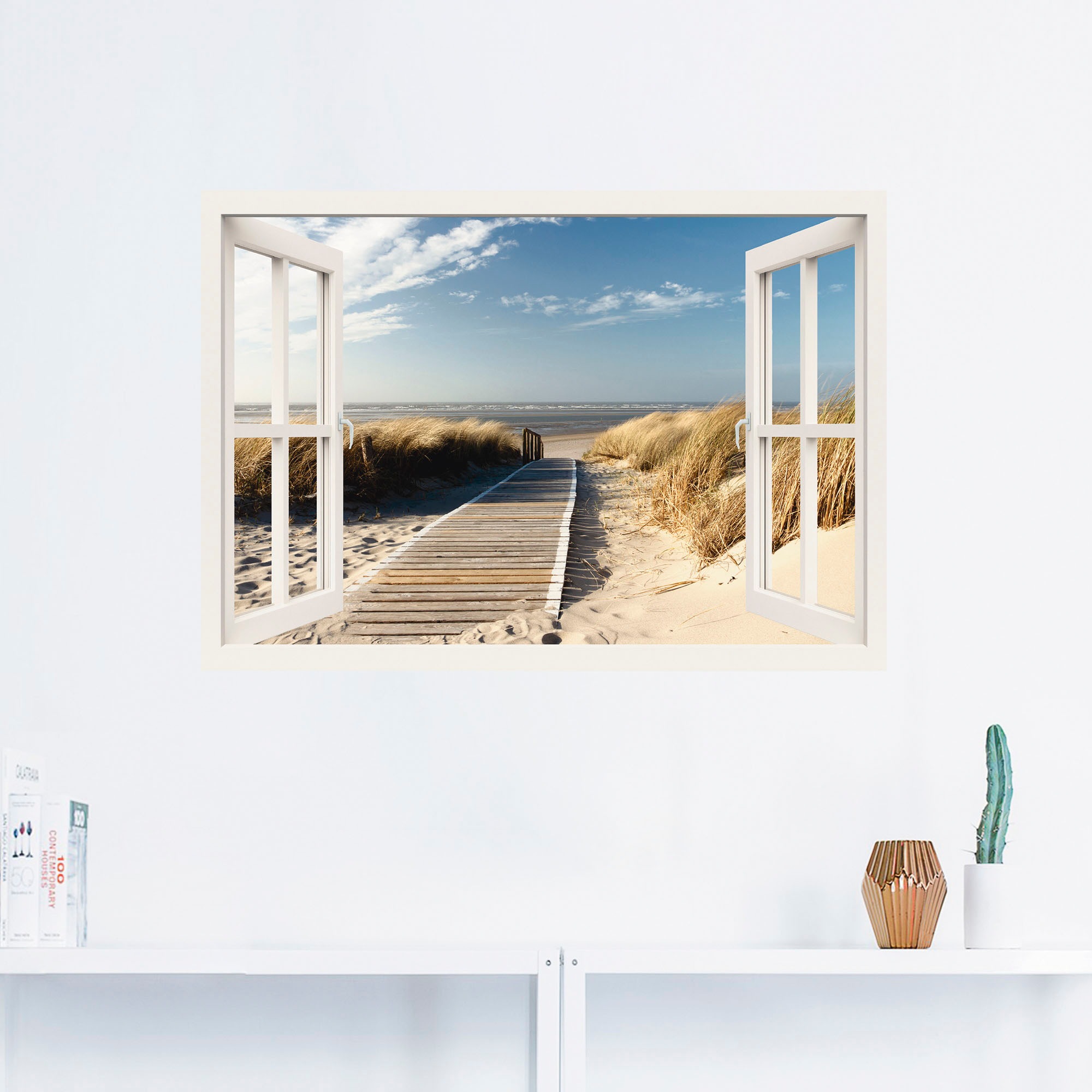 Artland Wandbild "Fensterblick Nordseestrand auf Langeoog", Fensterblick, ( günstig online kaufen