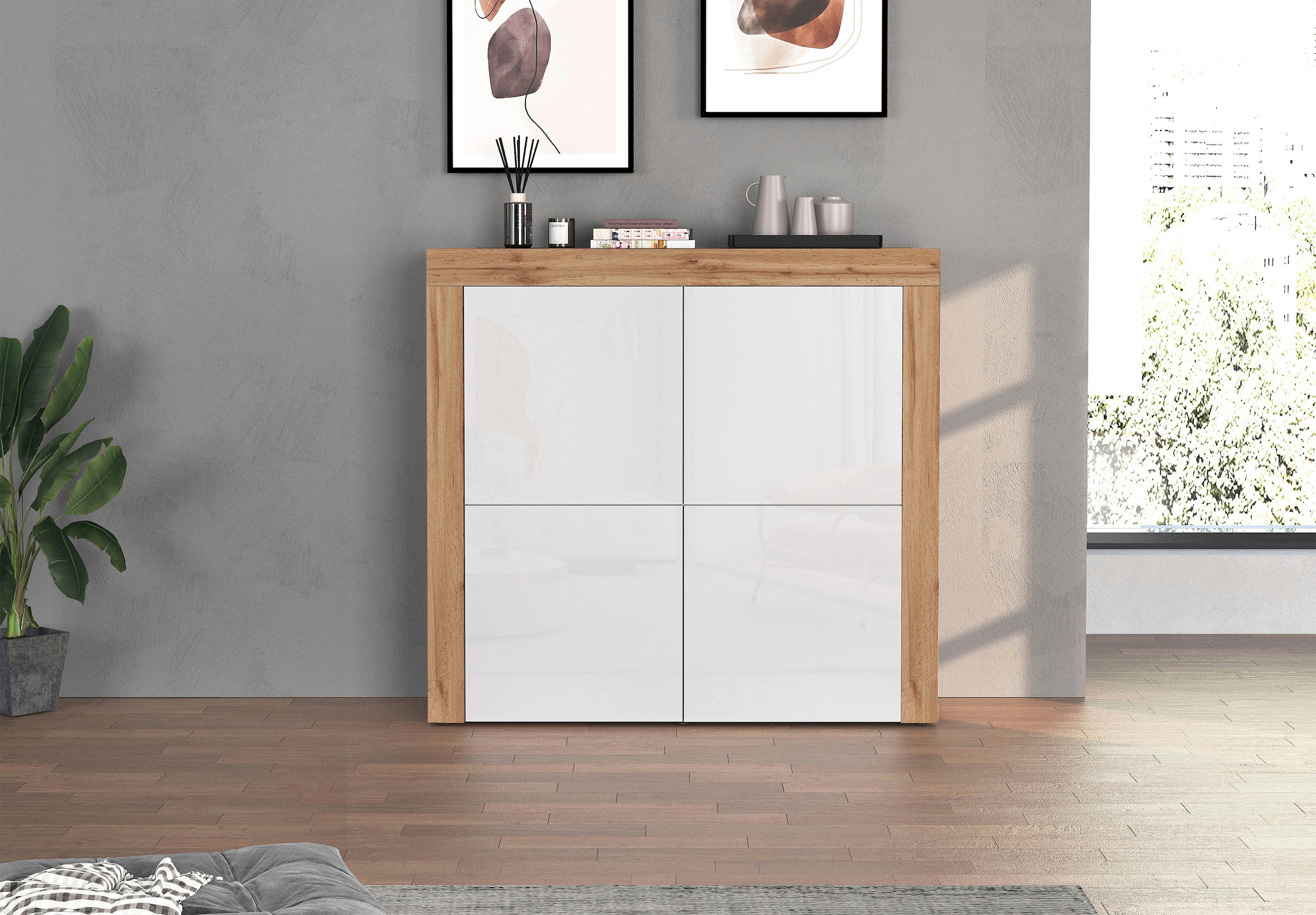 INOSIGN Highboard »CHRONOS Breite 140 cm mit 4 Türen und 8 Fächer 'Made in Italy'«, (1 St.), Hohes Sideboard, Kommode, Schrank, Grifflos mit Push to Open