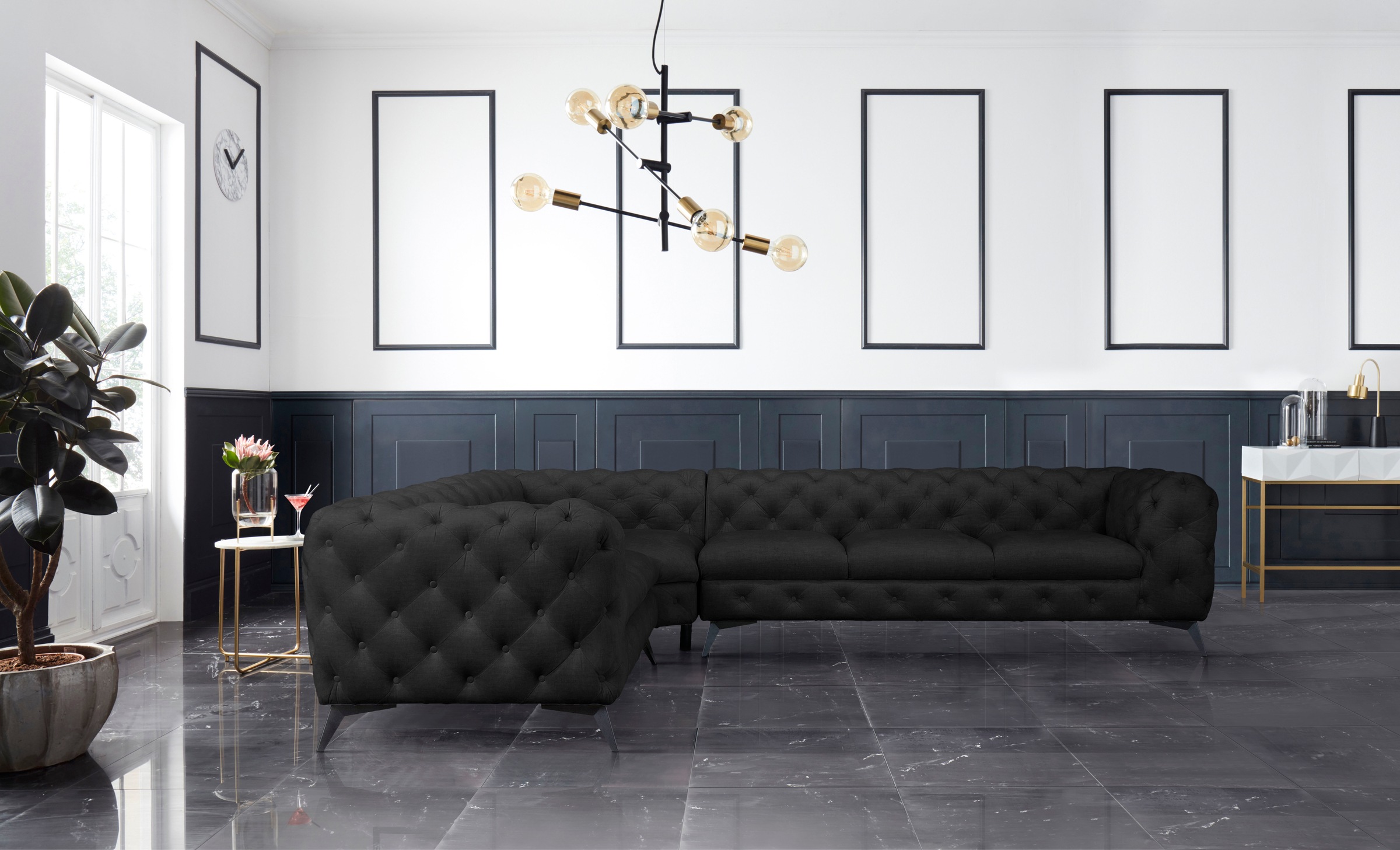Leonique Chesterfield-Sofa »Ecksofa GLYNIS L-Form mit Wellenunterfederung, günstig online kaufen