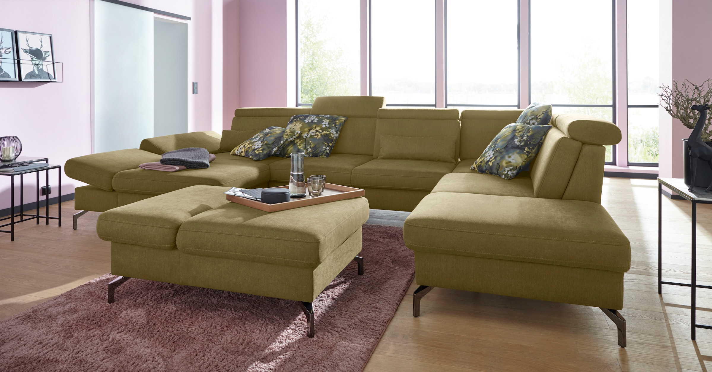 sit&more Wohnlandschaft »Brisbane U-Form«, Fußhöhe 15 cm, inklusive Sitztiefen-, Armteil- und Kopfteilverstellung