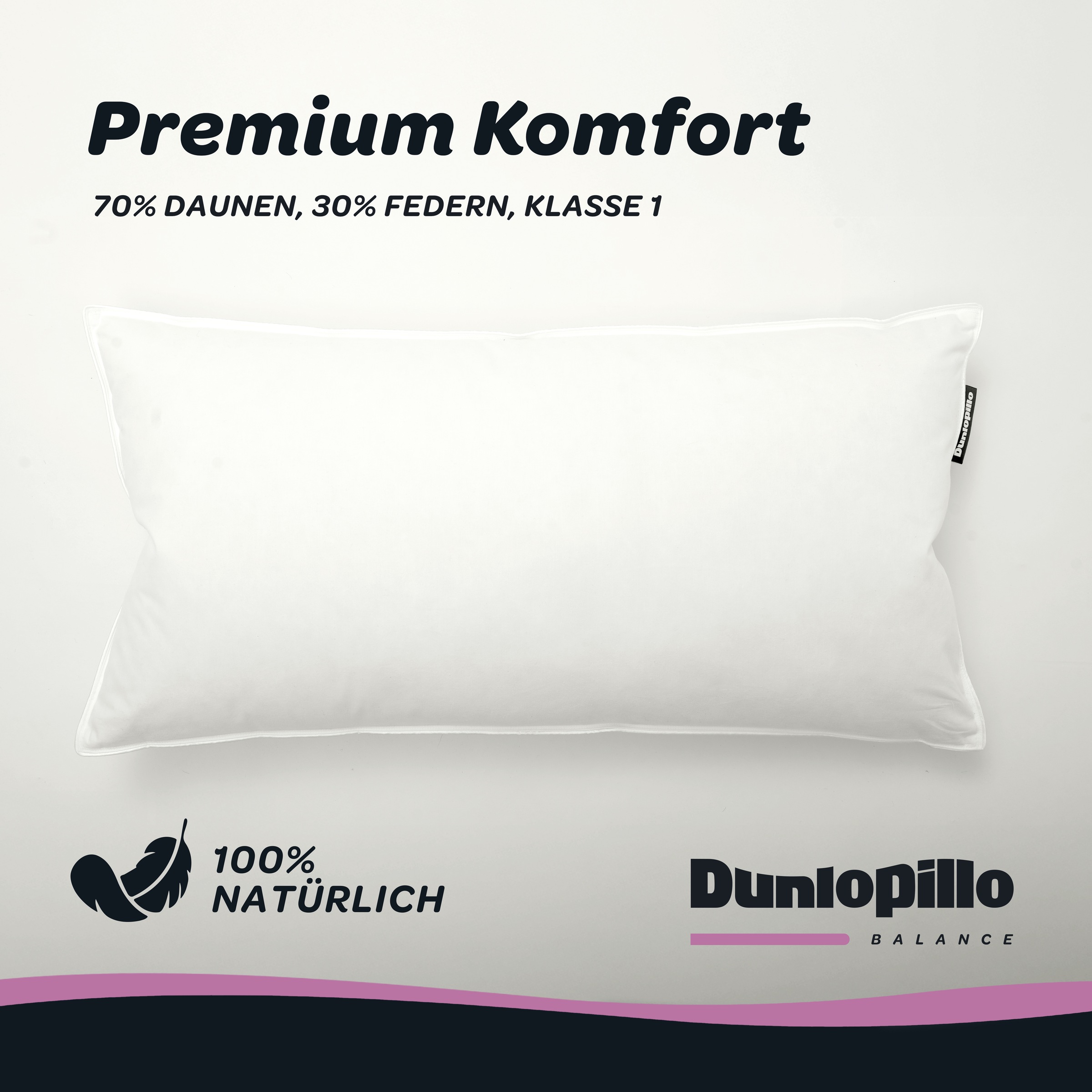 Dunlopillo 3-Kammer-Kopfkissen »Dunlopillo Supreme in den Größen 40x80 & 80x80 cm« Füllung: Gänsedaunen- & Gänsefedern 1 Stk. tlg. Hergestellt in Deutschland & Downpass zertifiziert, NOMITE
