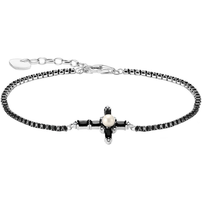 THOMAS SABO Armband »Kreuz Cross Romance« mit Zirkonia (synth.) - mit Süßwasserzuchtperle silberfarben-weiß-schwarz + weiß-schwarz 19 Armband mit...