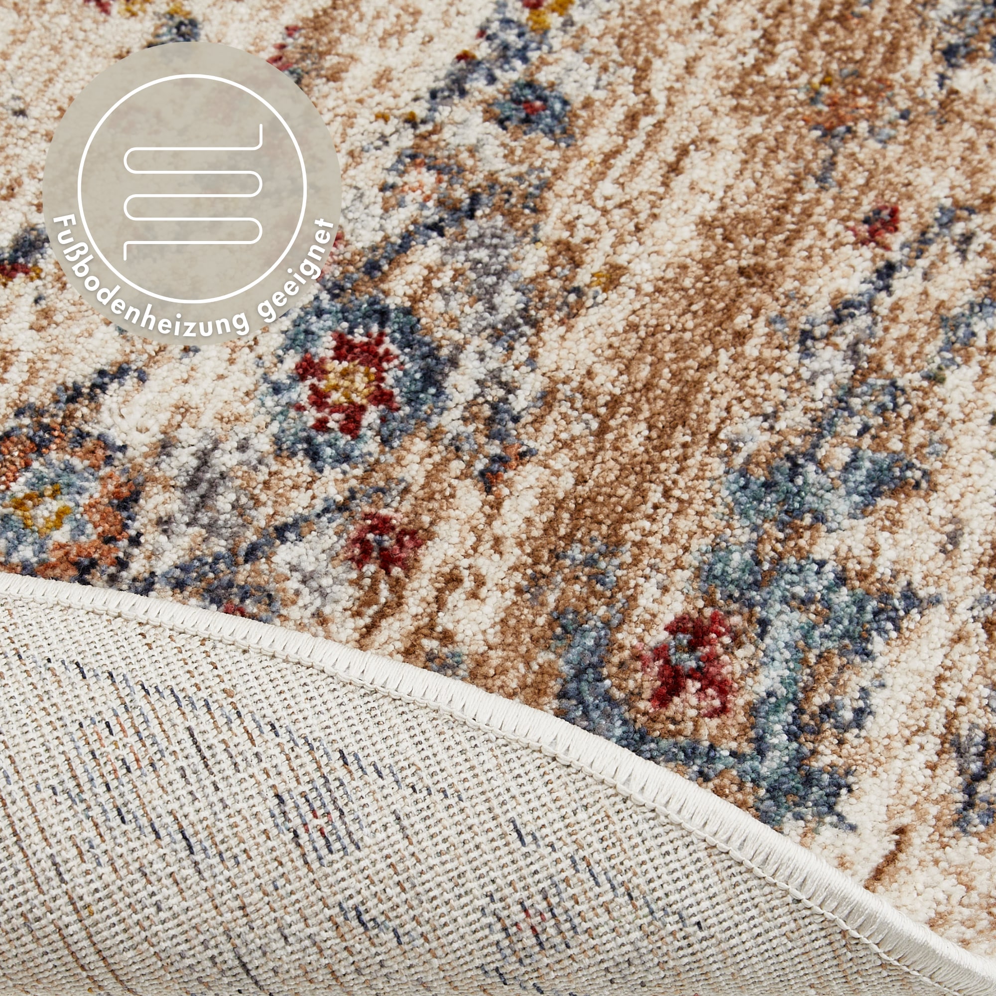 LUXOR living Teppich »Rocco«, rund, 11 mm Höhe, Vintage-Look, florales Design, Wohnzimmer, Schlafzimmer