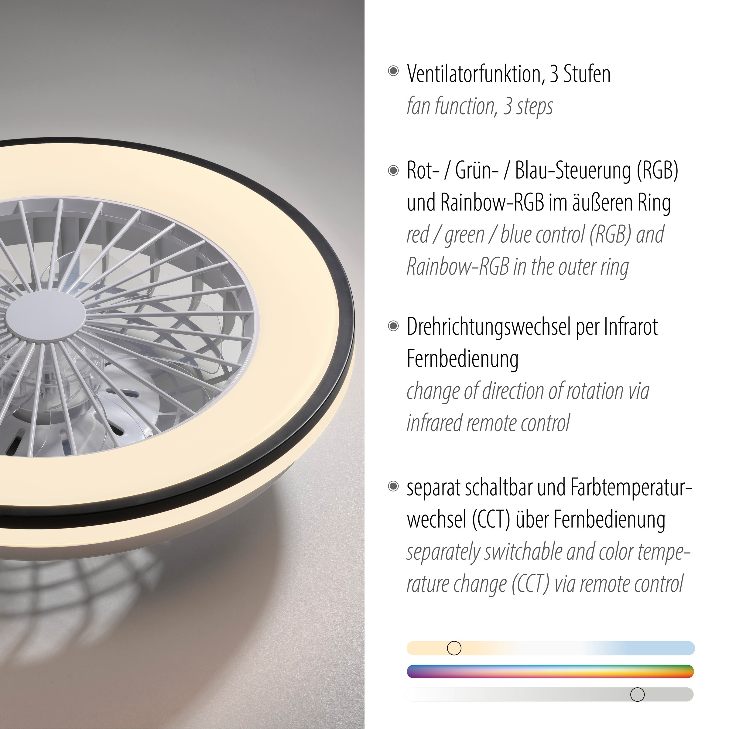 JUST LIGHT LED Deckenleuchte »LENO« LED-Board 1 Stk. RGB Ventilatorfunktion, CCT-RGB, Memoryfunktion, getrennt schaltbar
