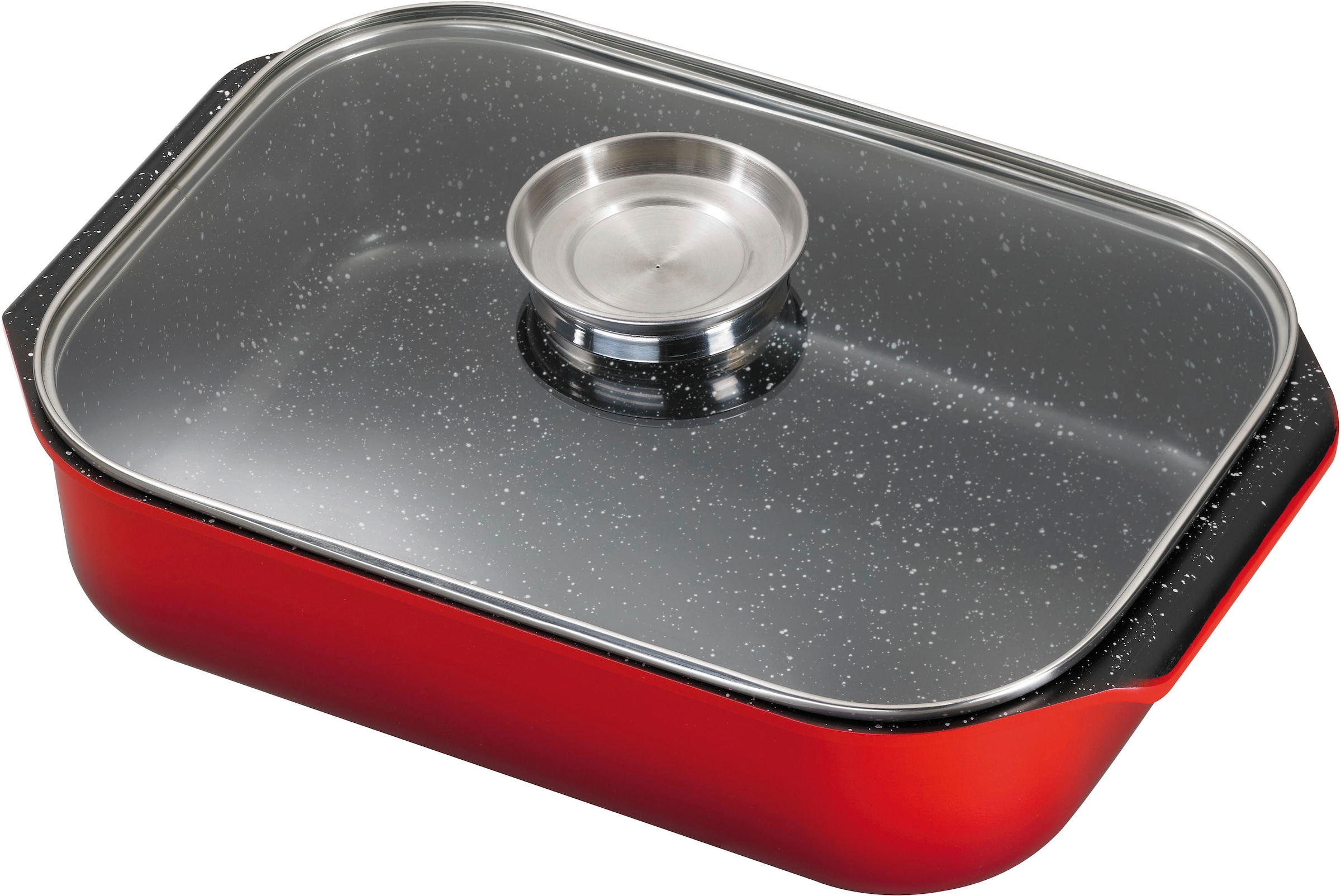 KING Bräter »6L«, Aluminiumguss, (Set, 8 tlg., 3 Schüsseln mit Deckeln: Ø17.5 Ø14.5 Ø12cm, 40x26cm Aluguss-Bräter), Aromaknopf, mit Glasdeckel, Antihaft-Keramikbeschichtung FUSION