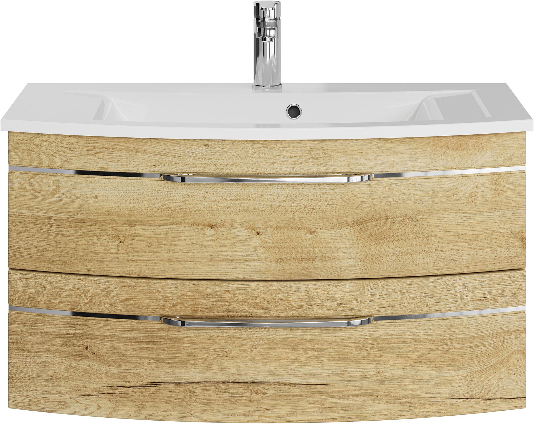 Saphir Badmöbel-Set »Serie 7045 2-teilig Mineralmarmor-Waschtisch mit LED-Spiegelschrank«, (Set, 2 St.), Badezimmer-Set 93,2 cm breit, inkl. Türdämpfer, 3 Türen, 2 Schubladen