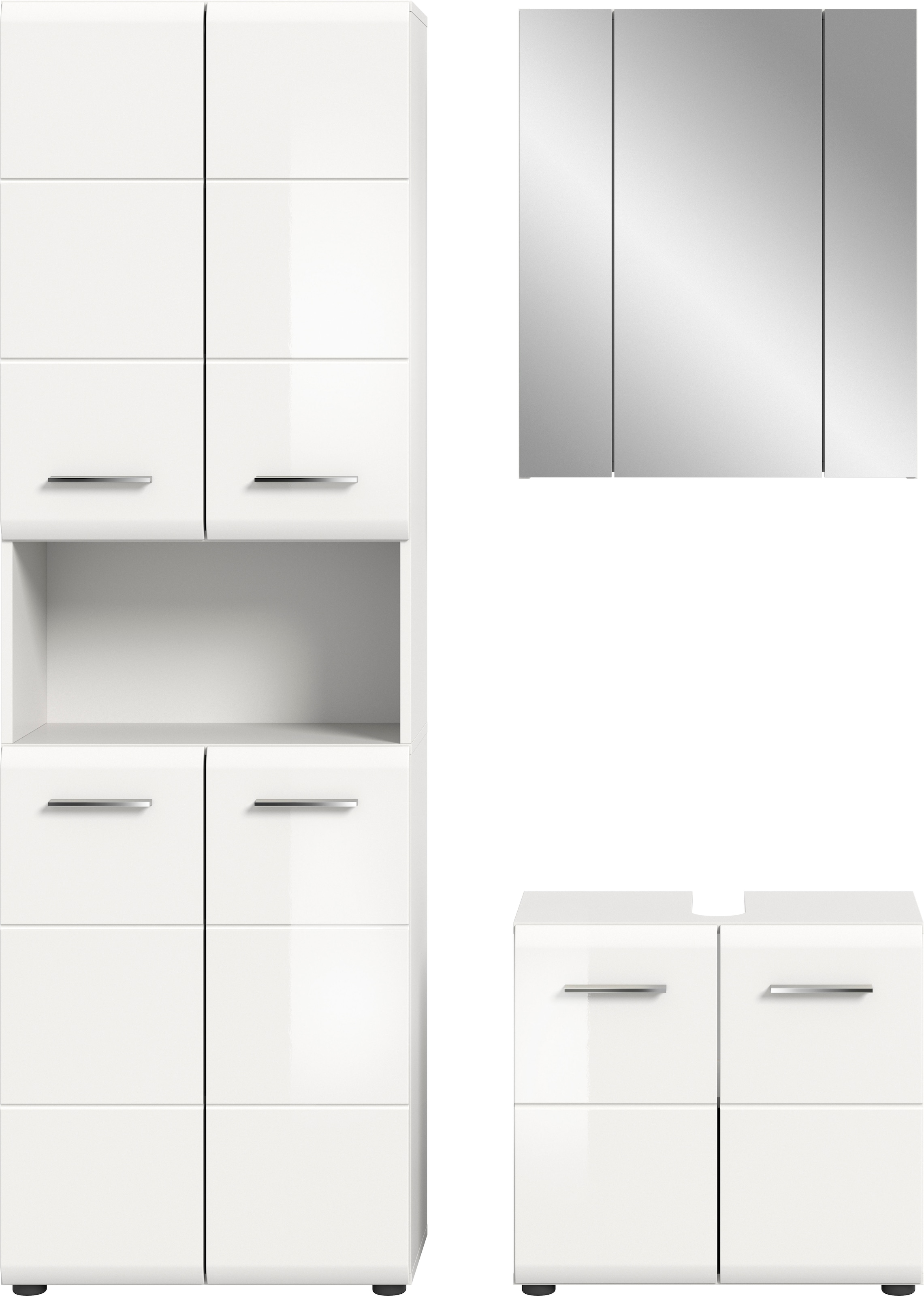 INOSIGN Badmöbel-Set »FLORENZ, TOPSELLER!, 3-teilige Badkombination, hochwertige MDF-Front«, (best. aus: 1 Hochschrank, 1Waschbeckenunterschrank, 1 Spiegelschrank), Bad-Kombination, Bad-Möbel, Badezimmer, Kombination, Kombi