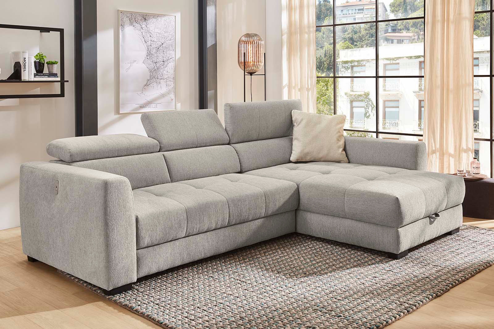Jockenhöfer Gruppe Ecksofa »San Marino L-Form«, mit elektromotorischer Sitztiefenverstellung (ca. 30cm), Bettkasten