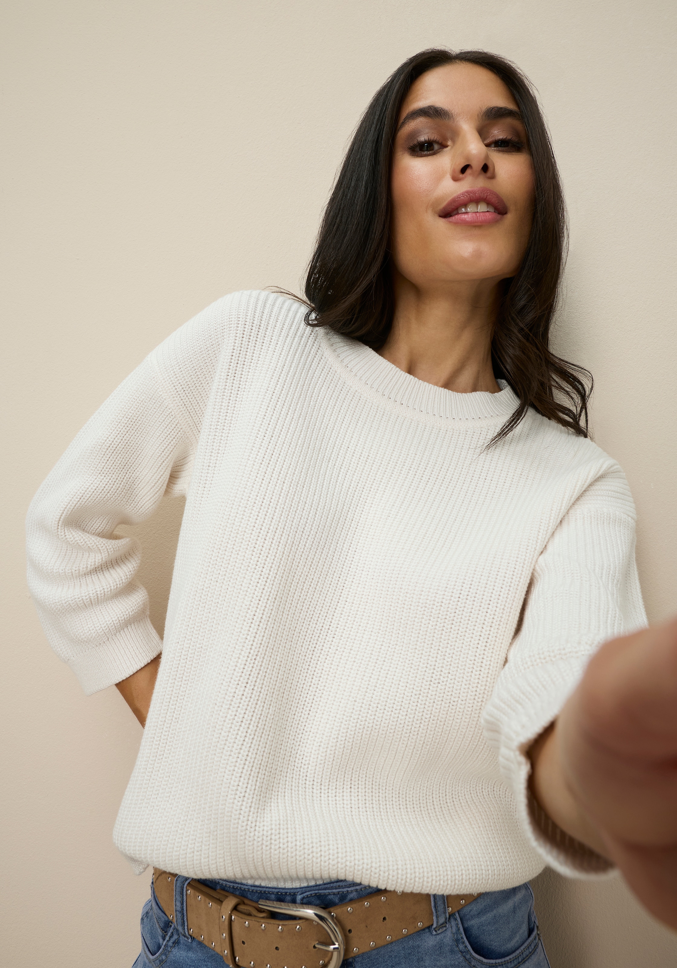 Tamaris Strickpullover mit 3/4 Ärmeln und lässigem Schnitt