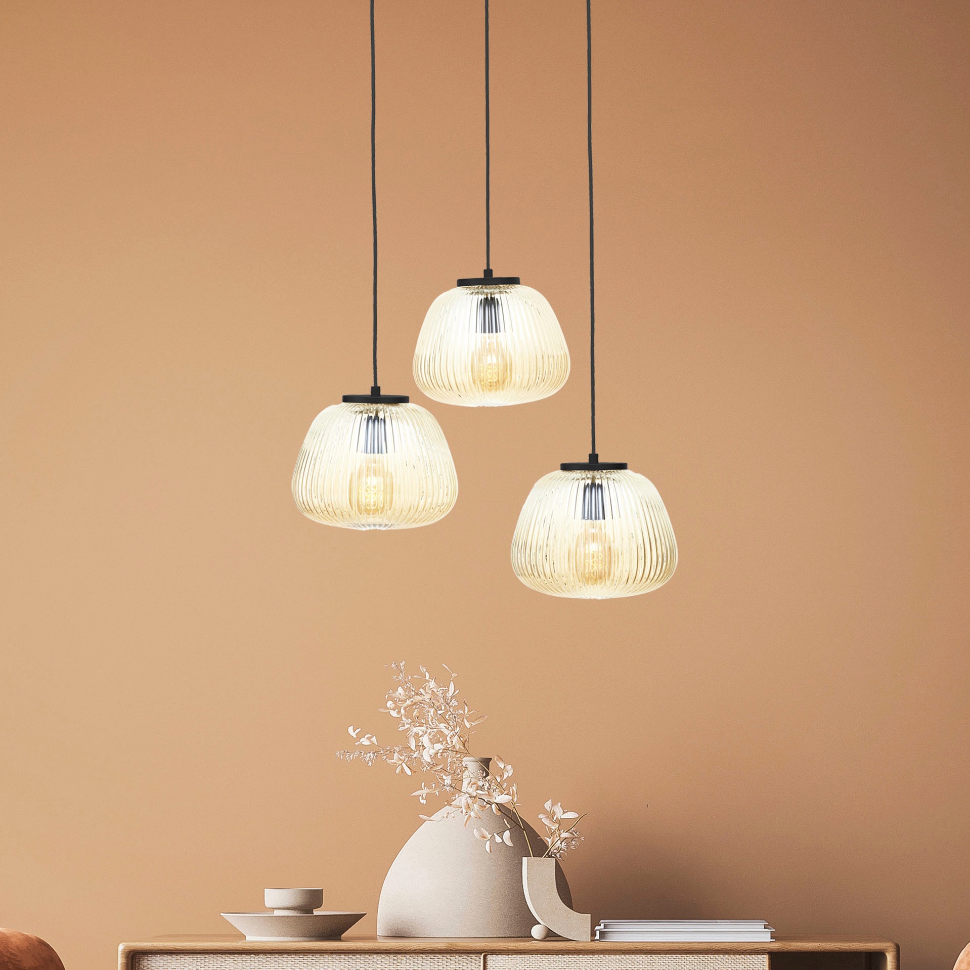 Brilliant Pendelleuchte »Kaizen« E27 1 Stk. Riffelglas, D 40 cm, E27, kürzb günstig online kaufen