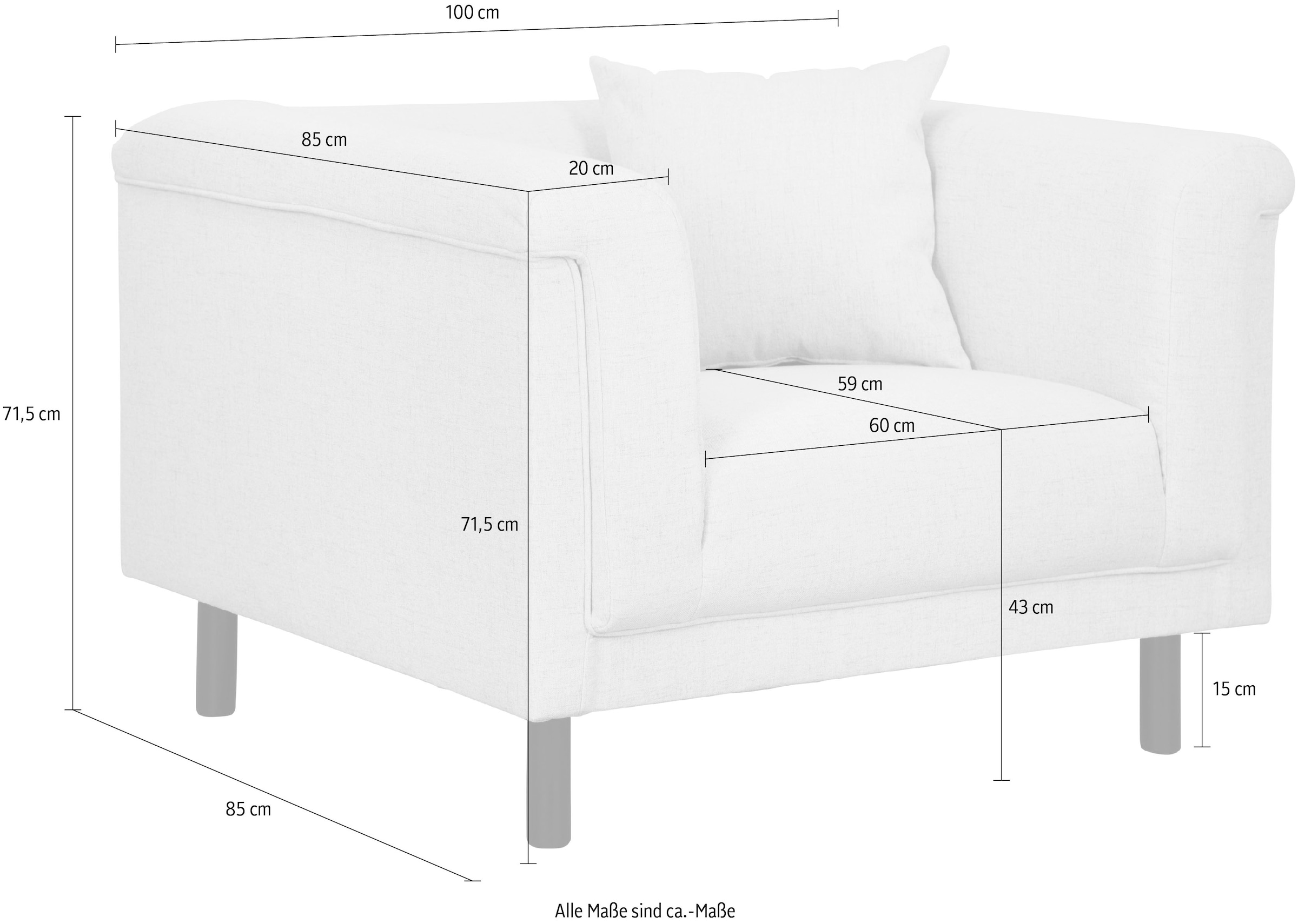 INOSIGN Sessel »AGNIA  B/T/H: 100/85/71 cm«, incl. Zierkissen, auch in Cord und Bouclé