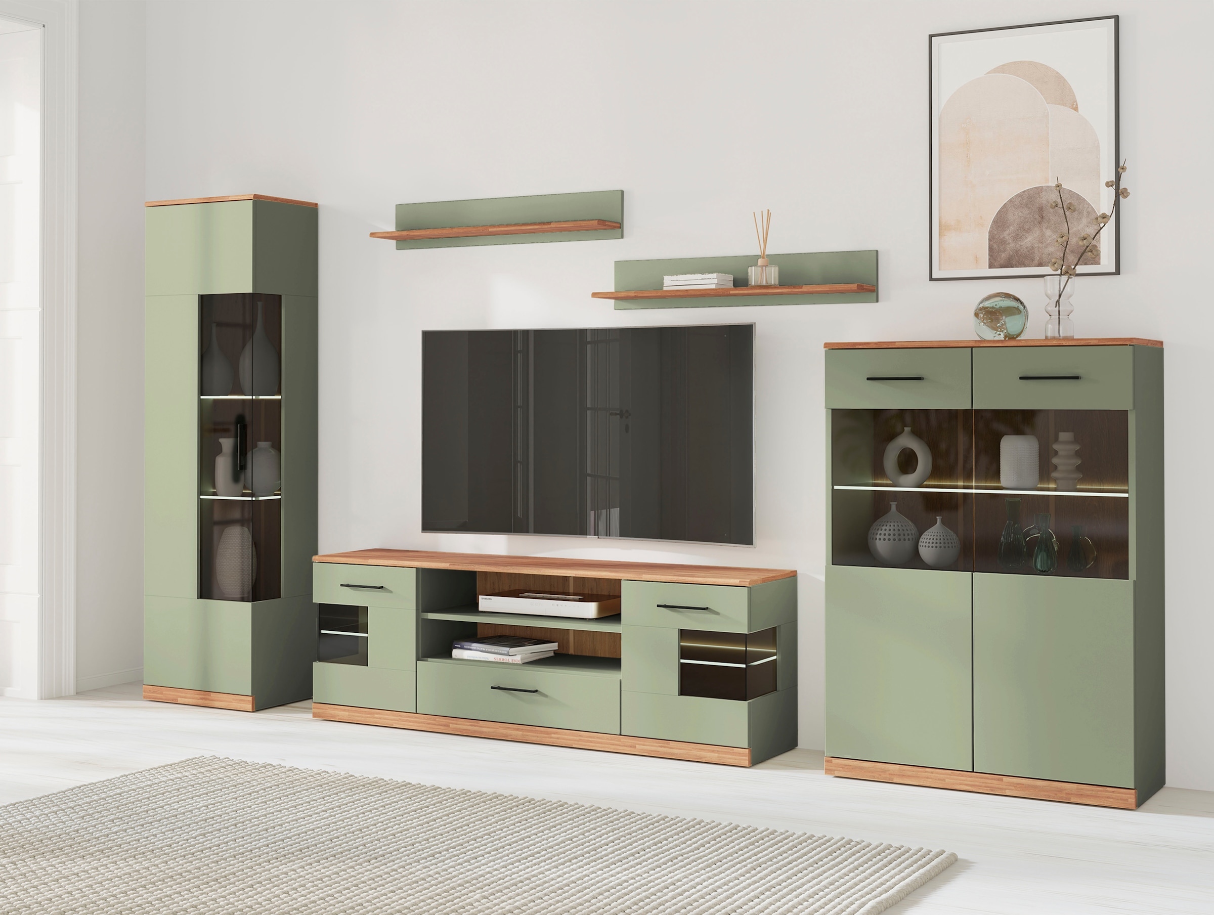 Home affaire Wohnwand »Ribe,Set-5 St.,Oberplatten Eiche massiv,viel Staurau günstig online kaufen