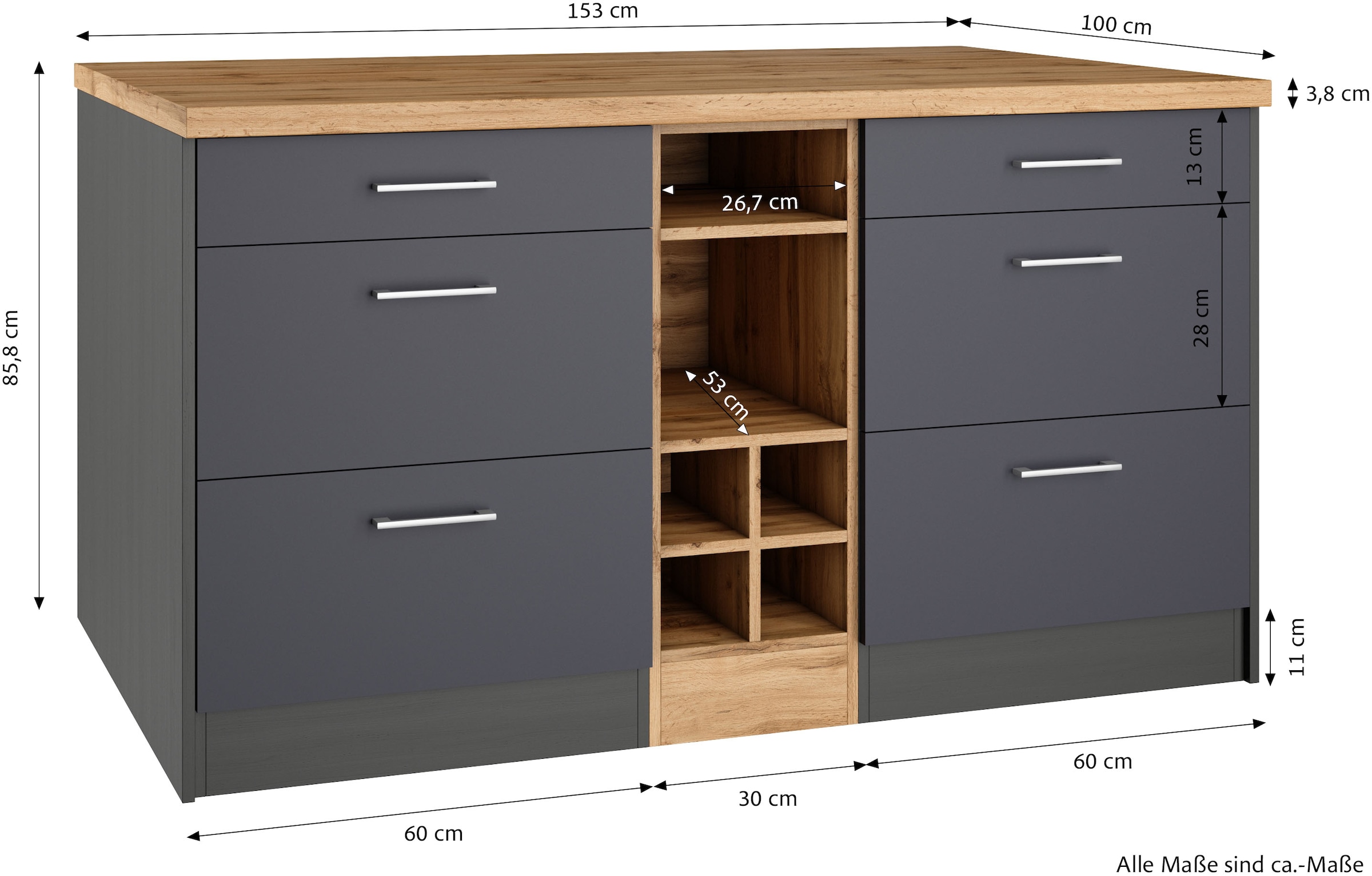 KOCHSTATION Kücheninsel »KS-Milan«, Stellmaß 153/100 cm, viel Stauraum, Lebensmittelpunkt: Küche