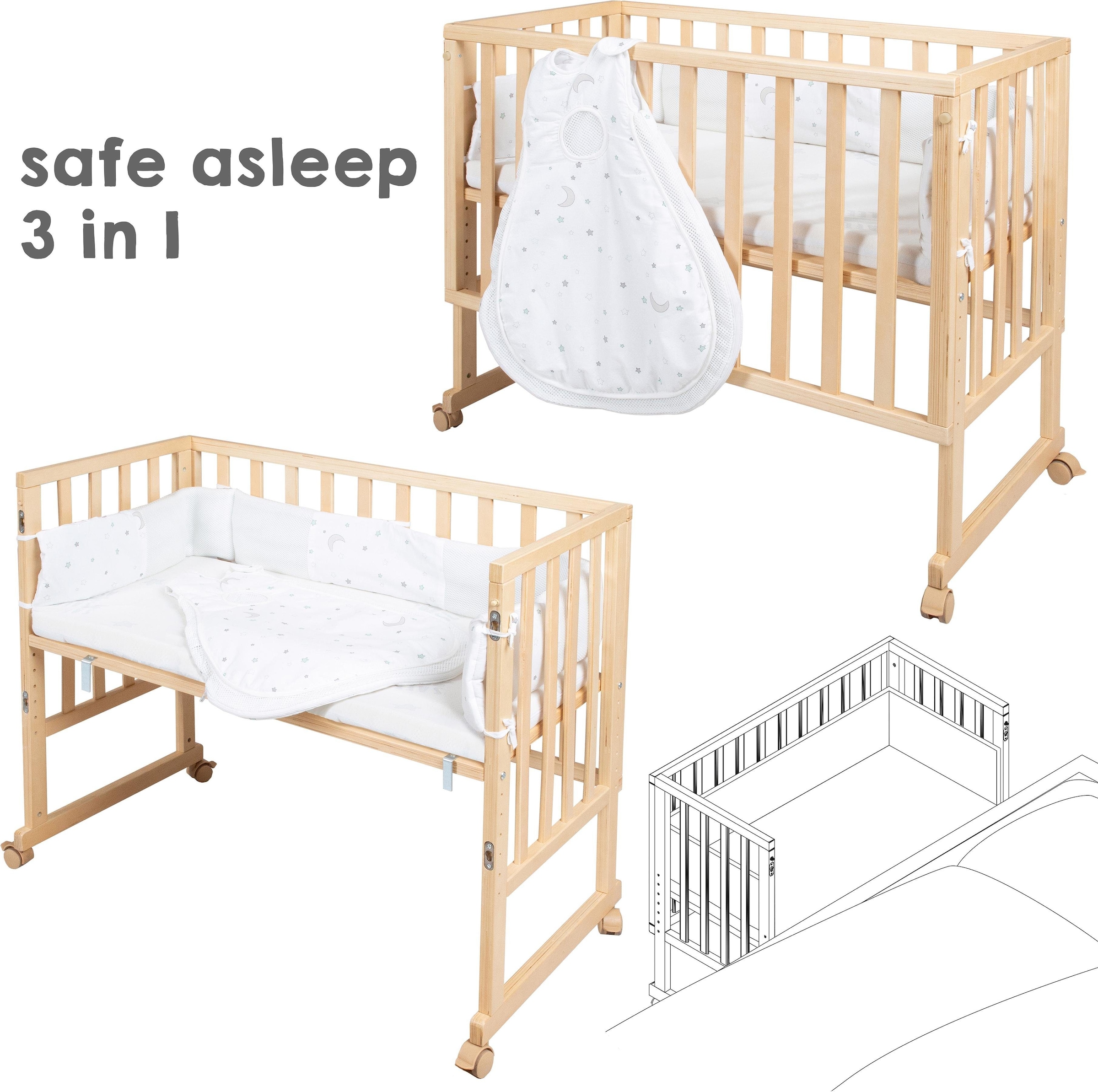 roba® Stubenbett »safe asleep® 3-in-1 Sternenzauber, natur«, (4 tlg.)