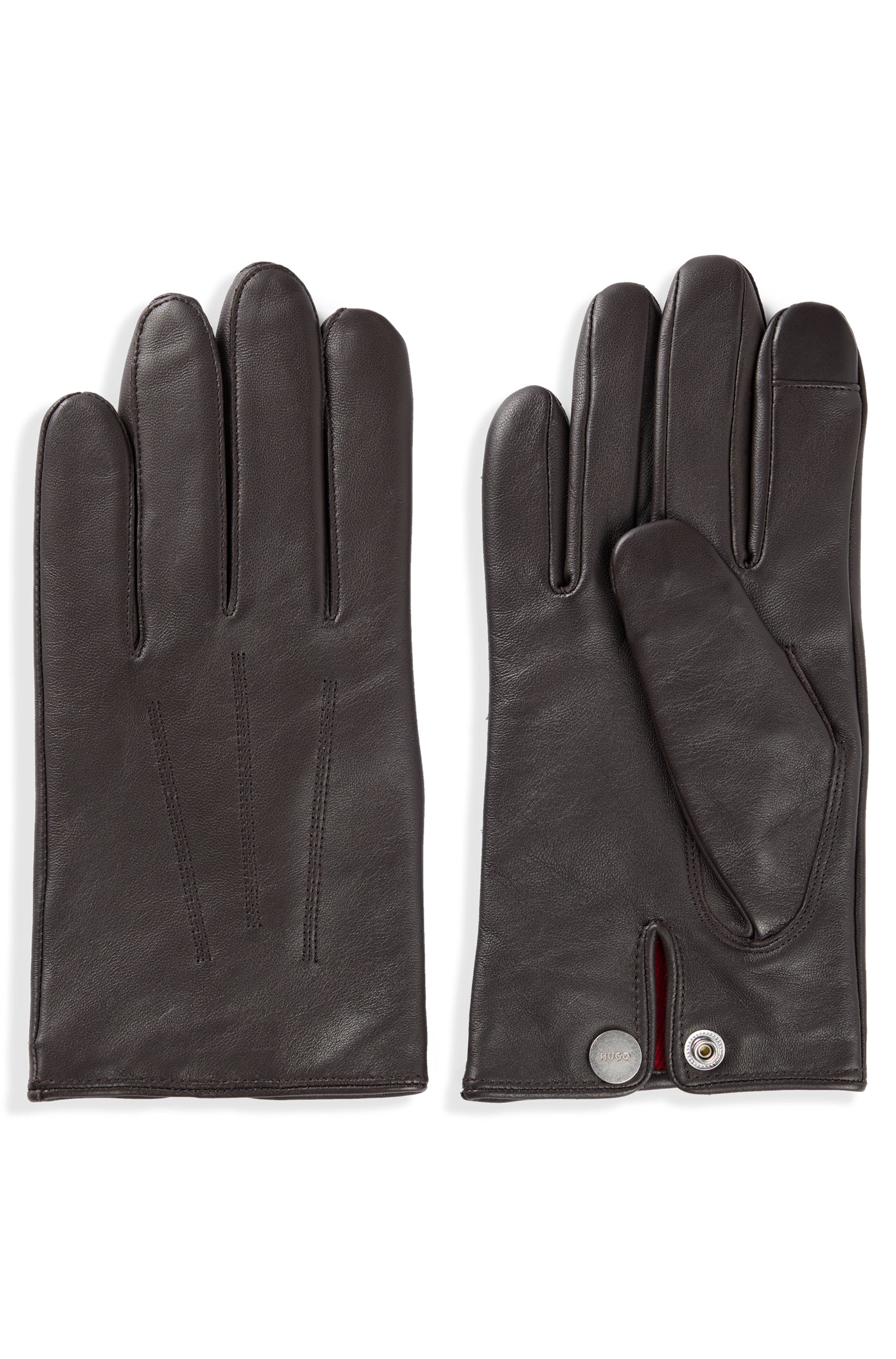 HUGO Lederhandschuhe »Jaan« mit Logo auf dem Knopf Dark Brown 204