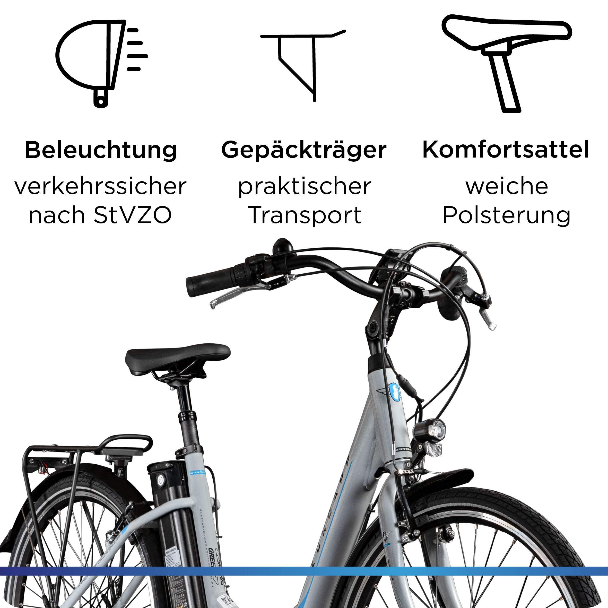 Zündapp E-Bike »Green 2.7«, 3 Gang, Frontmotor 250 W, Pedelec, Elektrofahrrad für Damen u. Herren