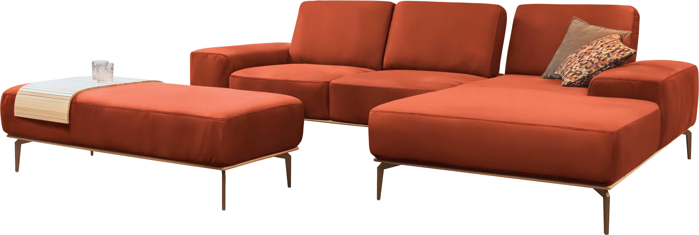 W.SCHILLIG Ecksofa »run, Designsofa mit tollem Sitzkomfort, L-Form«, mit Holzsockel, Füße in Bronze pulverbeschichtet, Breite 299 cm