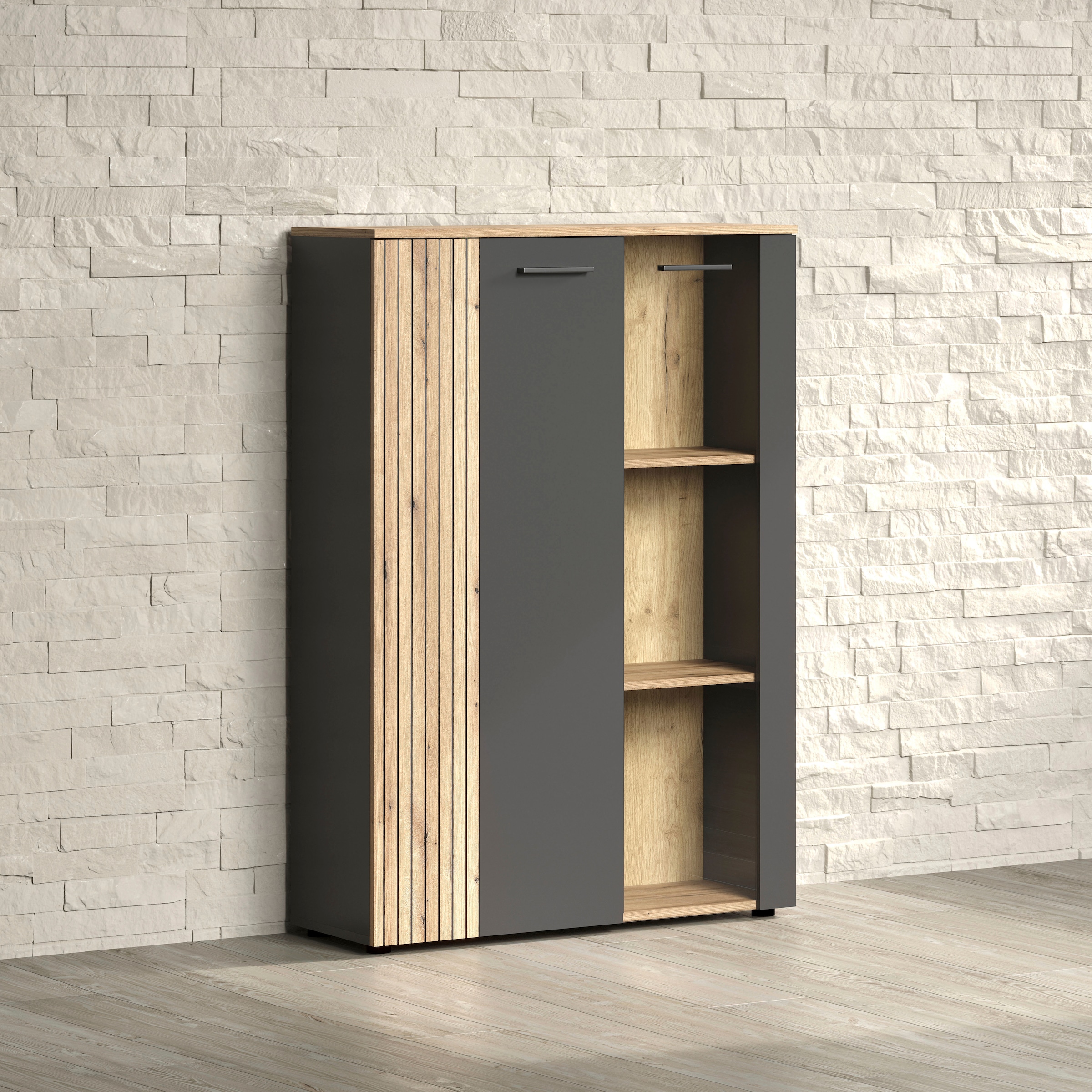 Home affaire Highboard »Estepona« 1 Stk. tlg. Vitrine, Tür mit Rillen-Optik, Breite 91 cm