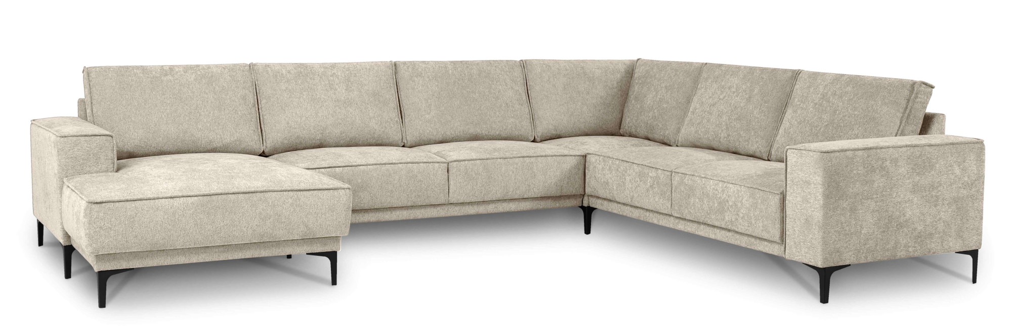 Places of Style Wohnlandschaft »XXL Sofa Oland, Struktur, Flachgewebe, Luxus-Microfaser, Boucle«, U-Form, 342 cm, Wellenunterfederung, Skandi-Design, Metallfüße