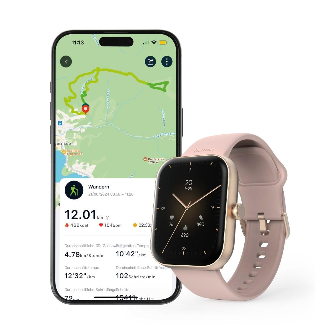 Hama Smartwatch »Smartwatch 1,65“ (Telefonfunktion, WhatsApp, E-Mail etc., wasserdicht)«, (/ 1,65 Zoll),)