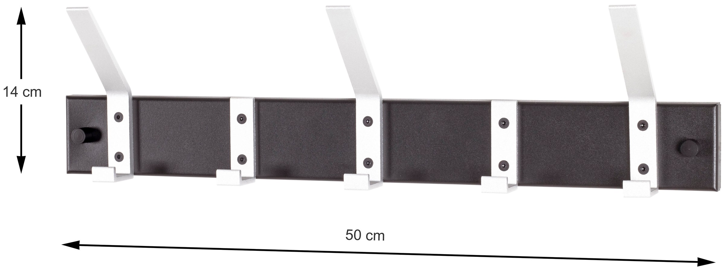 HAKU Garderobenleiste rechteckig - aus Metall Schwarz - B/T/H 50/8/14 cm