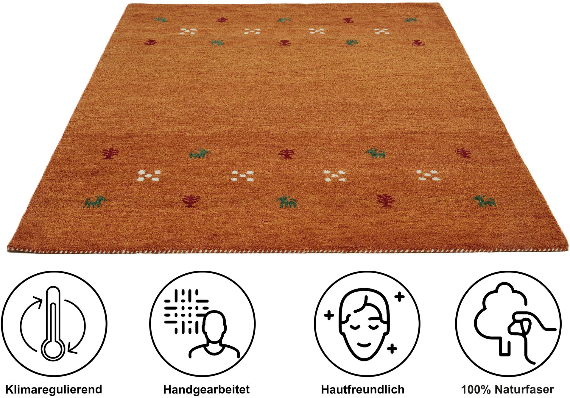 THEKO Wollteppich »Gabbeh Motiv, Handgefertigt, Teppich, Tiermotiv,  reine Wolle« rechteckig 14 mm Höhe reine Wolle, Wohnzimmer, Schlafzimmer, Esszimmer