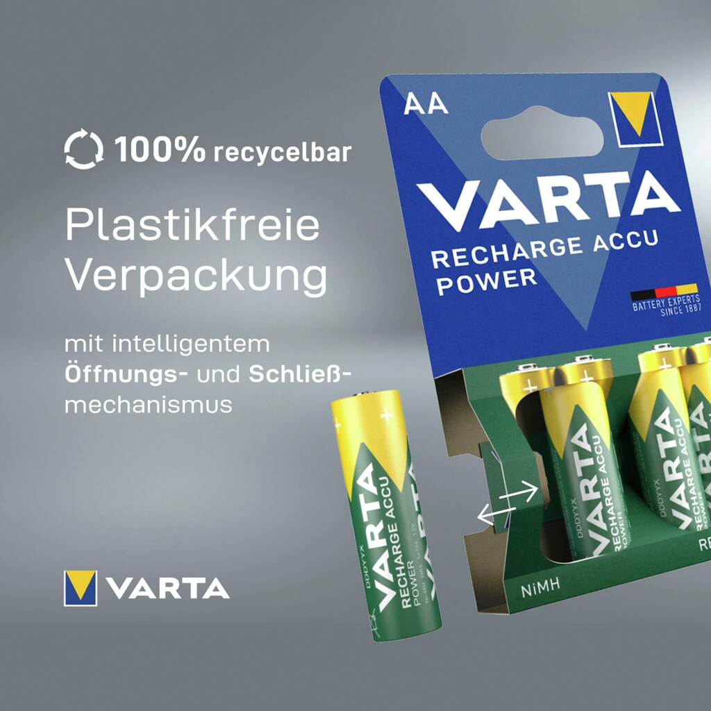 VARTA Akku »VARTA RECHARGE ACCU Power Vorgeladener AA Mignon NiMH Akku«, Mignon, 2100 mAh, 1,2 V