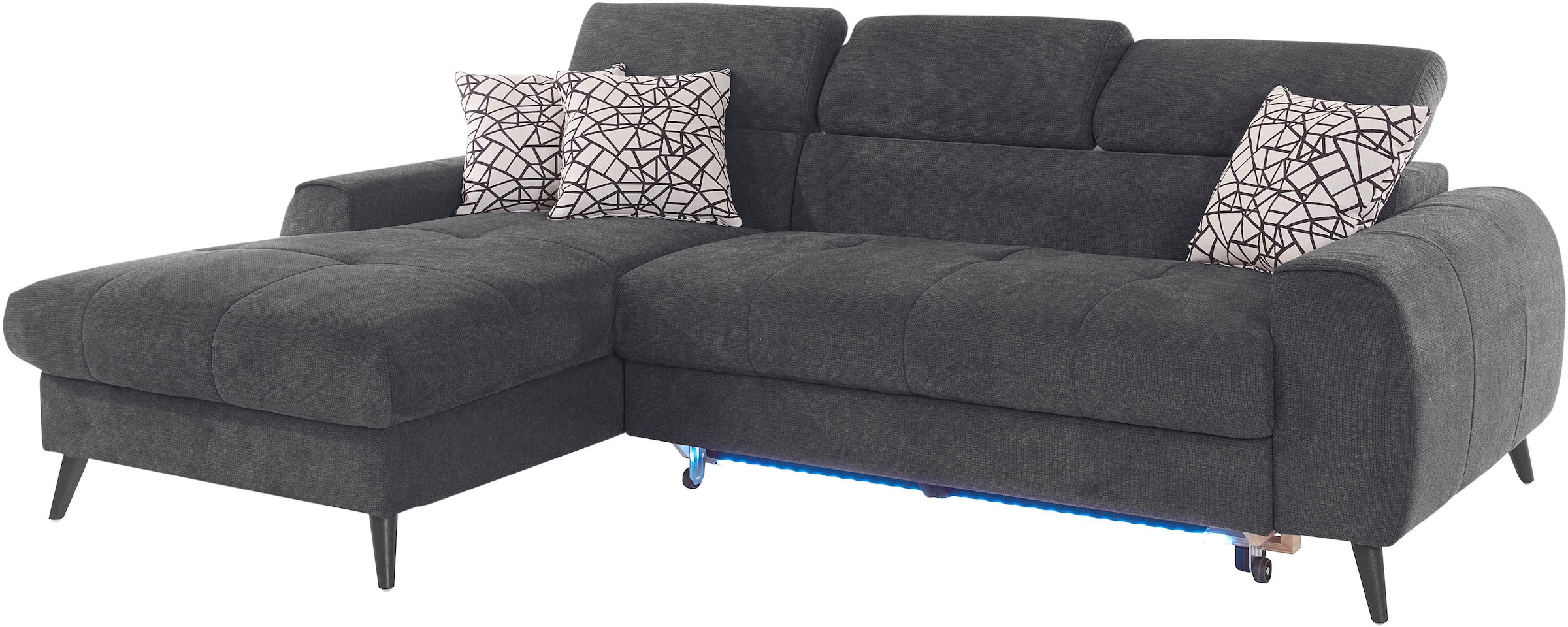COTTA Ecksofa »Mia L-Form mit 3 Zierkissen«, wahlweise mit Bettfunktion, Bettkasten, Beleuchtung & Wireless-Charger