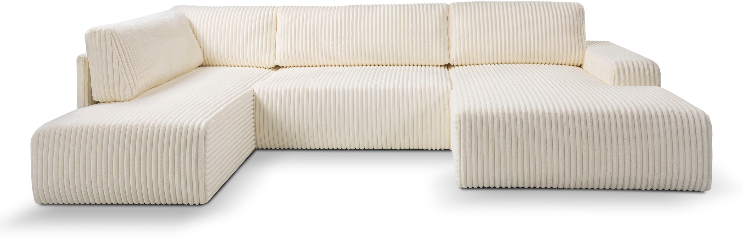 WERK2 Wohnlandschaft »Rotterdam-U, U-Form, in kuschelweichem Cord oder Breitcord«, Design Sofa mit Schlaffunktion & Bettkasten, Breitcord, Creme