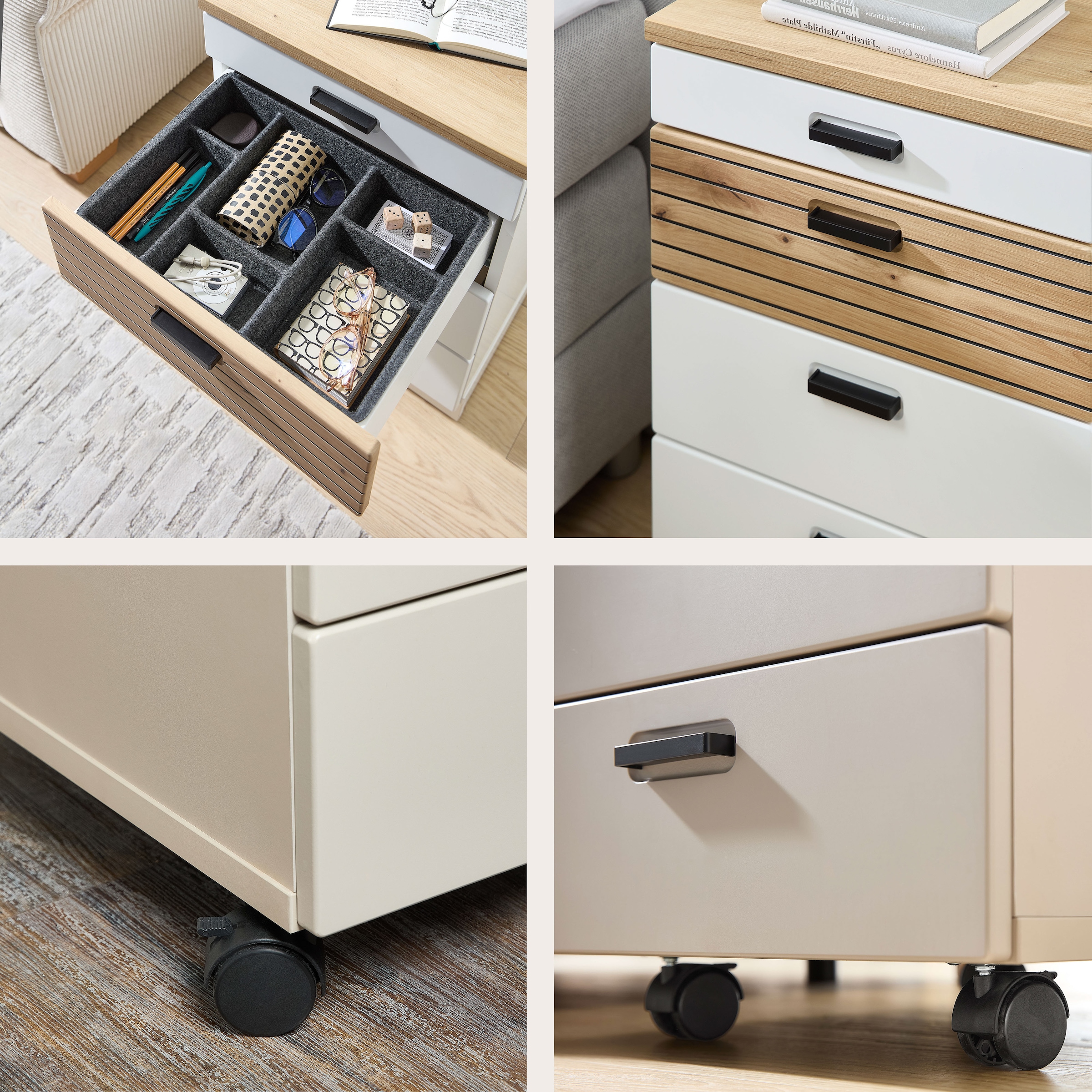 Innostyle Rollcontainer »Nachtkommode Glenn, 45 x 66 x 55 cm (B/H/T)«, (1 St.), inkl. Filzeinlage, 4 Rollen (2 mit Bremsen) oder Sockel, SK Soft-Close