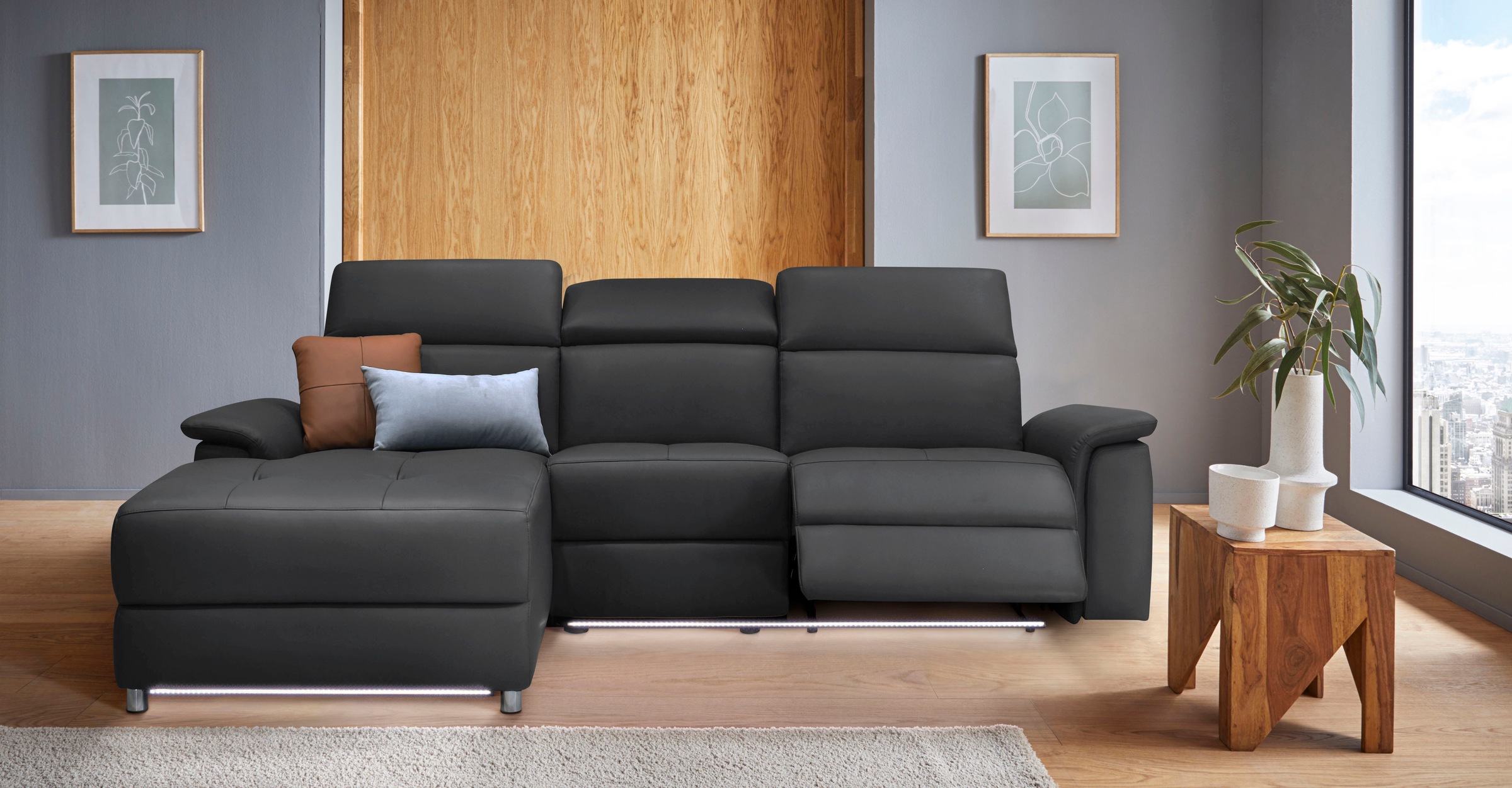 Home affaire Ecksofa »Pareli, L-Form, 259cm,m. Recamiere, Echtleder, Kunstl günstig online kaufen