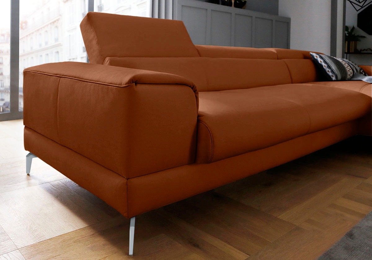 W.SCHILLIG Ecksofa »piedroo, Designsofa mit tollem Sitzkomfort, bequem und elegant, L-Form«, Kopfteilverstellung, wahlweise mit Sitztiefenverstellung, Breite 343cm