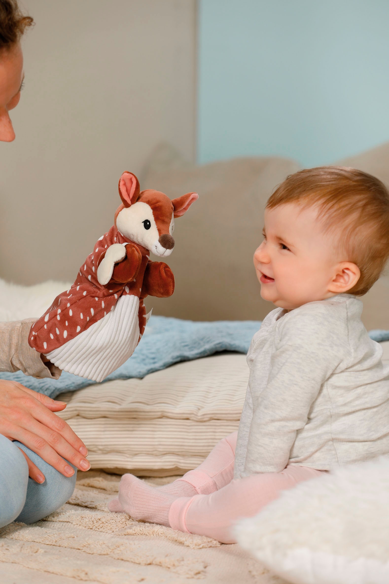 Nici Schmusetuch »My first NICI, Handpuppe Rehkitz 2in1 26x25 cm«, sanfte Materialmix aus glattem und geripptem Plüsch