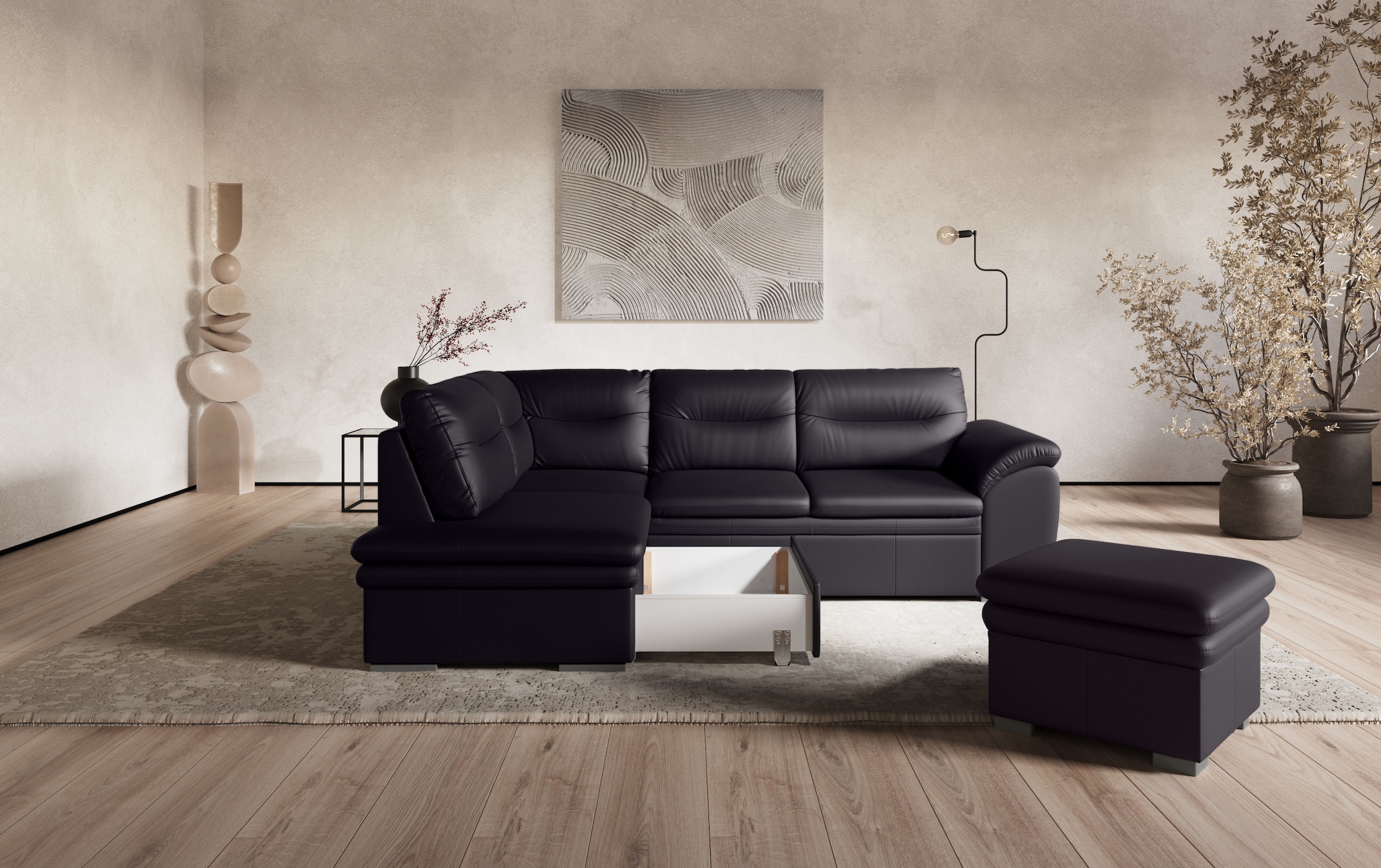 COTTA Ecksofa »Leandra L-Form«, wahlweise mit Bettfunktion & Bettkasten