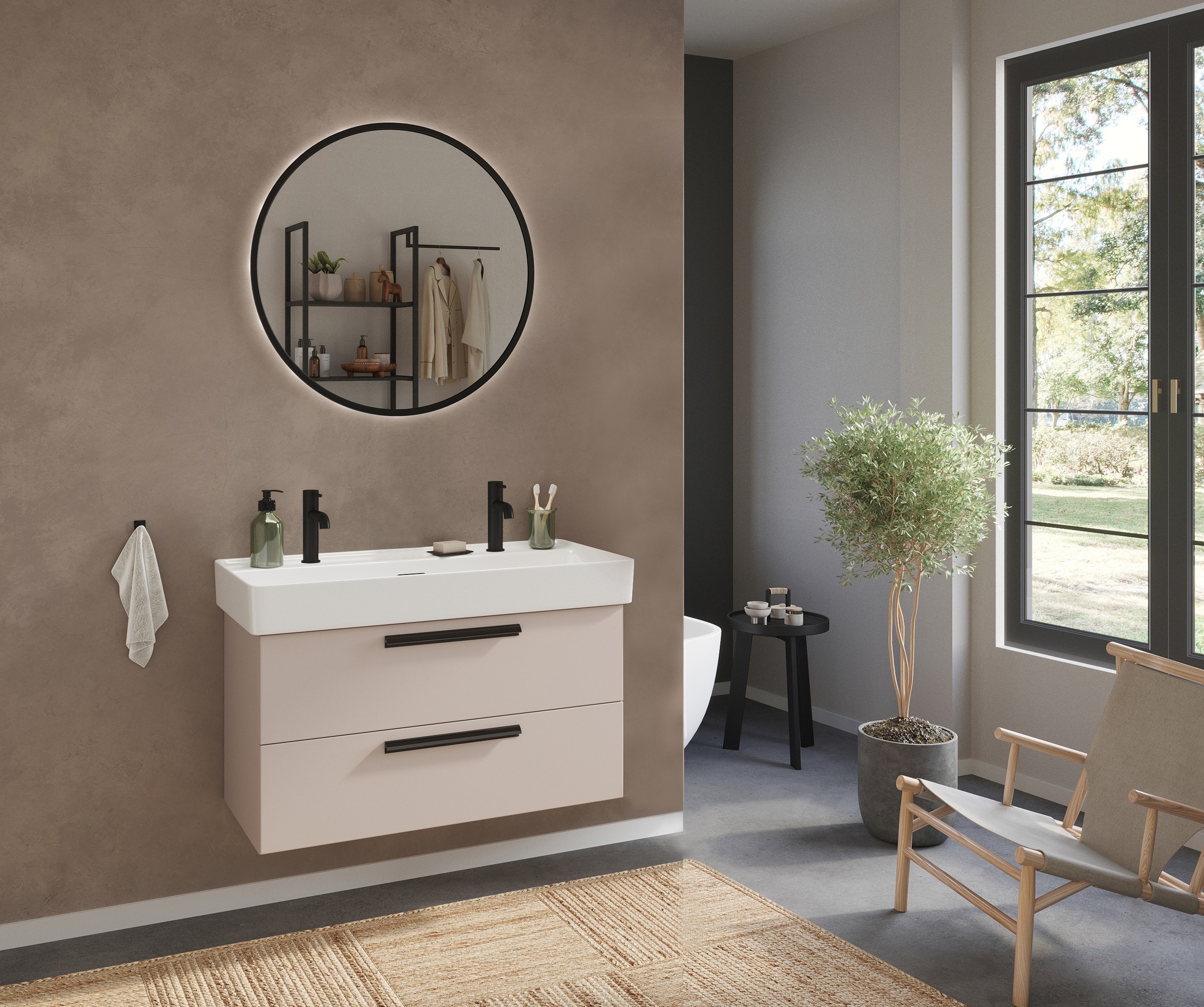 welltime Badmöbel-Set »SALVADA, 2tlg-Set, gedämpfte Scharniere, Softclose, Keramikbecken« Maße (B/T/H): 100/47,5/200 cm, 