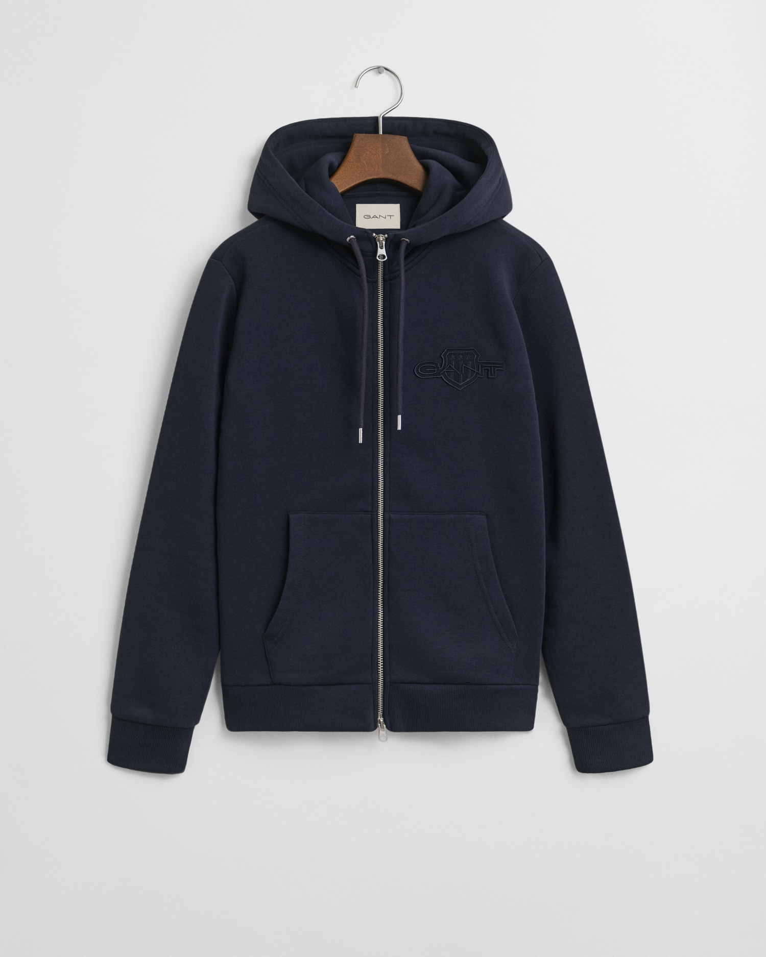 Gant Kapuzensweatjacke »REG TONAL SHIELD ZIP HOODIE«, Markenstickerei, Kapuze, Rippbündchen