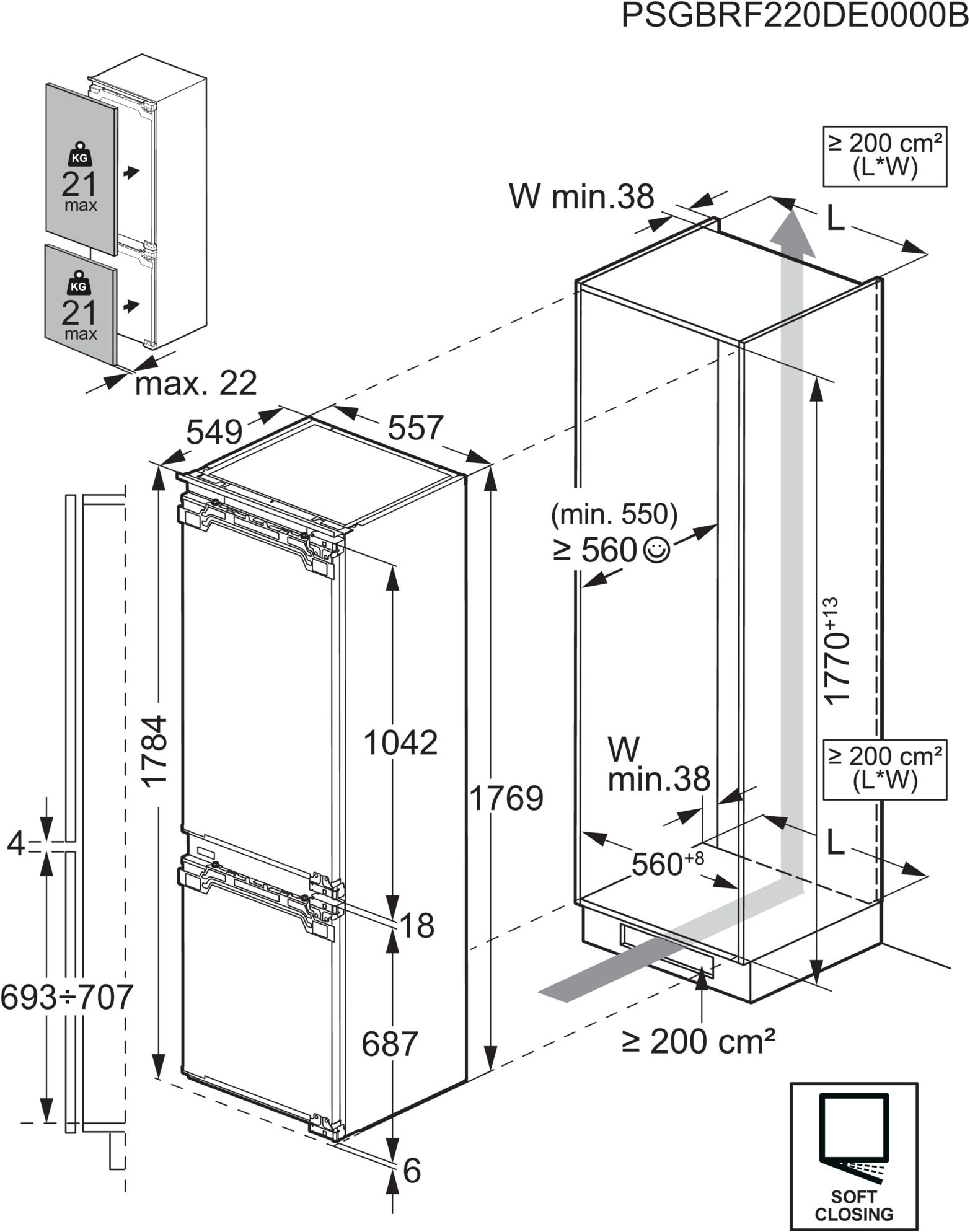 AEG Einbaukühlgefrierkombination Serie 8000 »TSC8M18WCC« 177 cm hoch 55,7 cm breit 360°Cooling-optimale Luftfeuchtigkeit & Zirkulation, NoFrost, Festtür