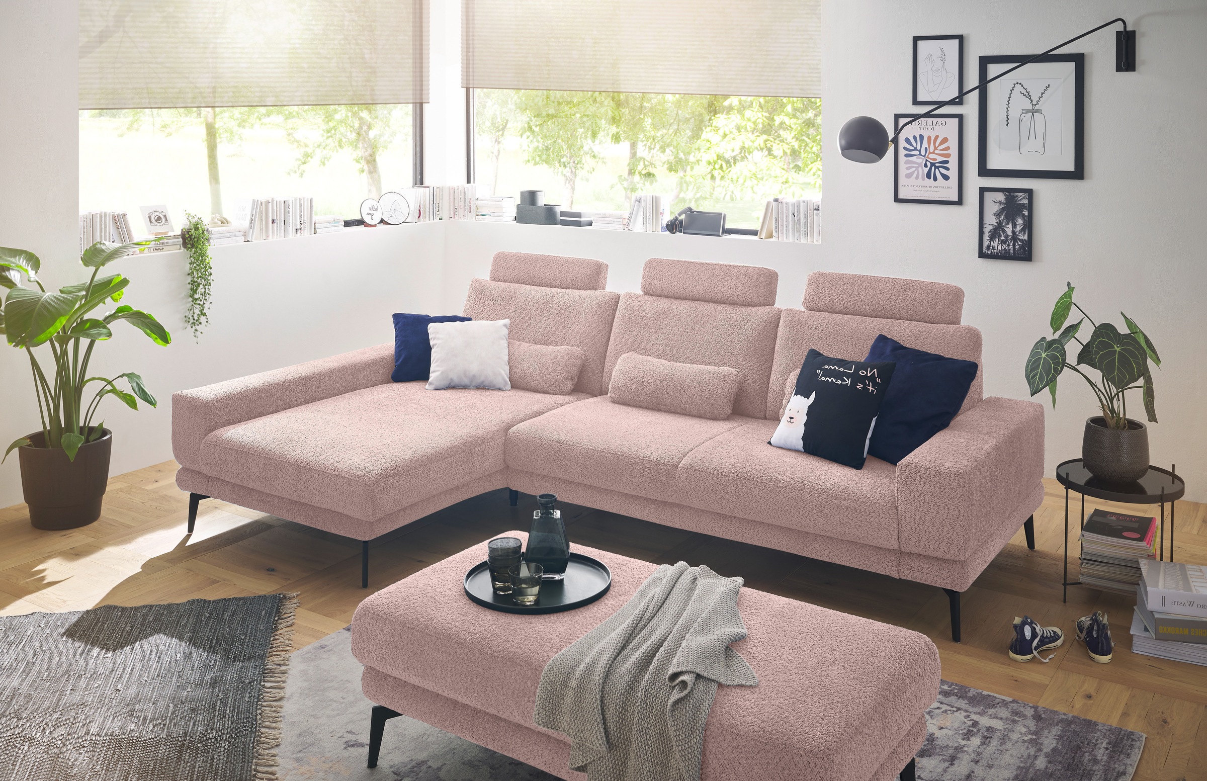 set one by Musterring Ecksofa »SO 3600, inkl motor. Sitztiefenverstellung, Kopfstützen, Nierenkissen«, Sitzhöhe 44 cm, Federkern, Breite 293 x Tiefe 180 cm, Kama rose