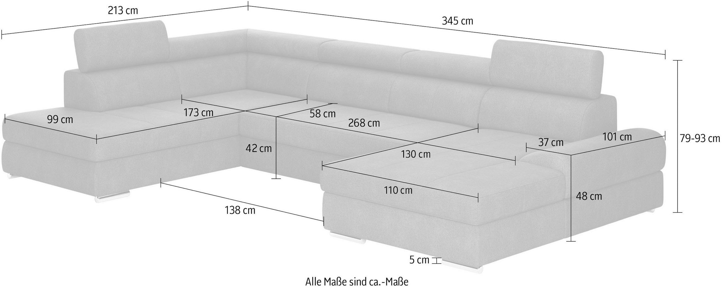 sit&more Wohnlandschaft »U-Form«, mit verstellbaren Kopfteilen, wahlweise mit Bettfunktion