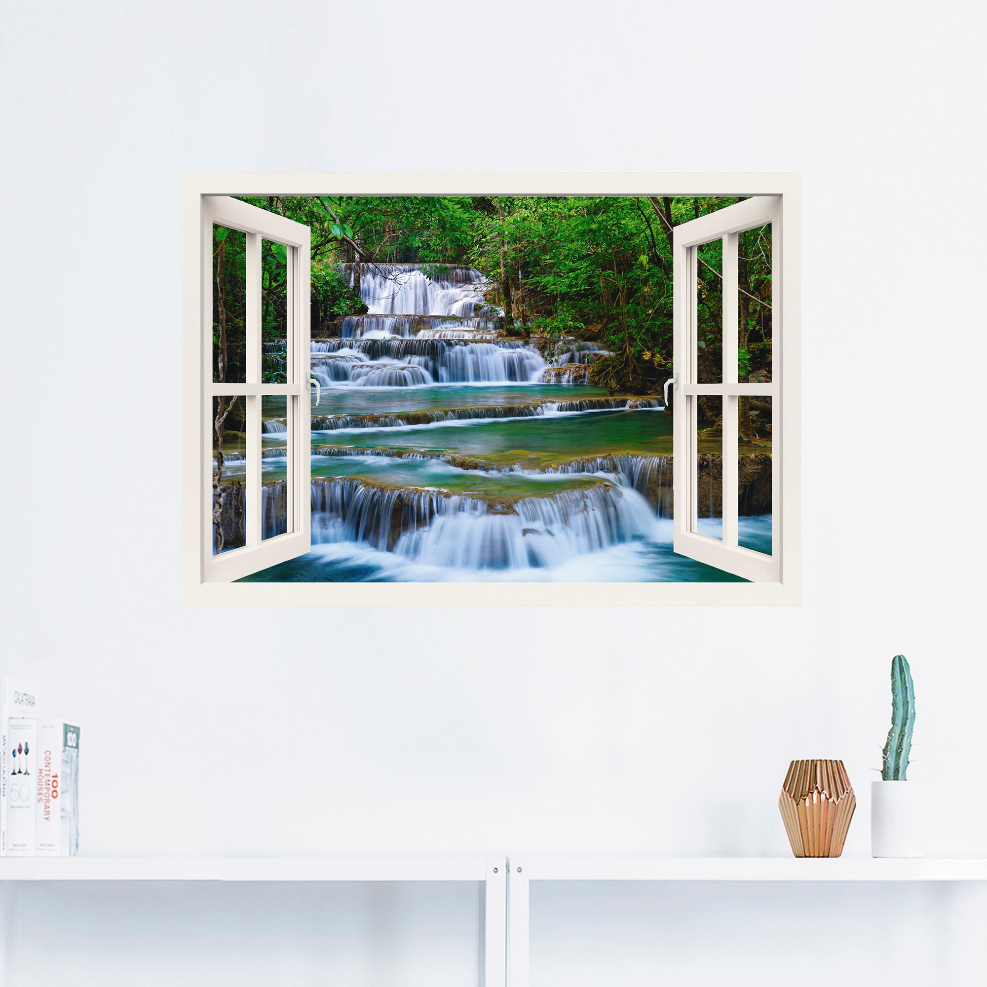 Artland Wandbild »Fensterblick Wasserfall in Kanchanaburi«, Fensterblick, (1 St.), als Leinwandbild, Poster, Wandaufkleber in verschied. Größen