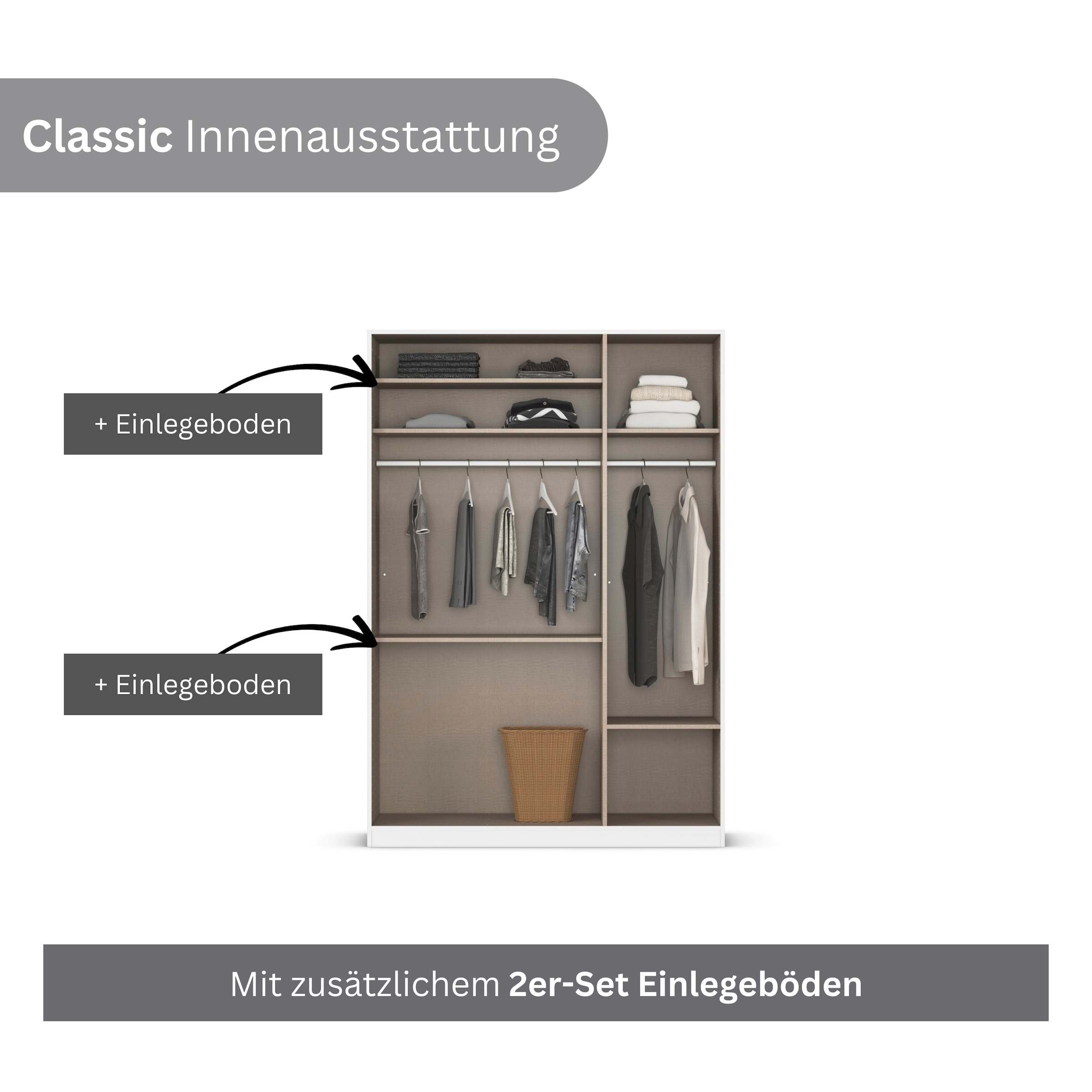 rauch Kleiderschrank »Drehtürenschrank Schrank Garderobe Ankleide Schlafzimmer LAGOA« 3 verschiedene Ausstattungen BASIC/CLASSIC/PREMIUM (inkl. SOFT-CLOSE),  geräumige Schubladen, 3 Breiten, optional mit Aufsatz MADE IN GERMANY