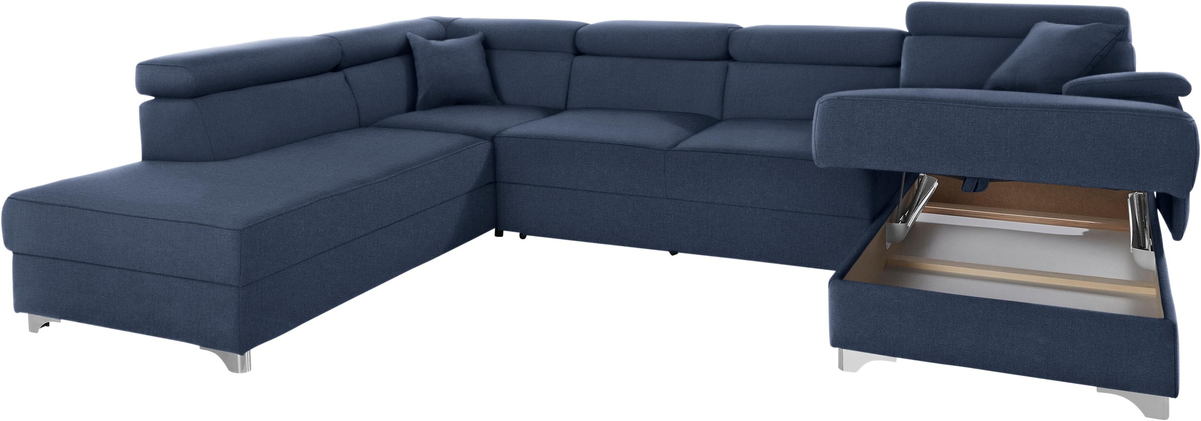 DOMO collection Wohnlandschaft »Mira, inklusive Kopfteilverstellung für mehr Wohlfühlkomfort, U-Form«, wahlweise mit Bettfunktion und Bettkasten, elegant und modern