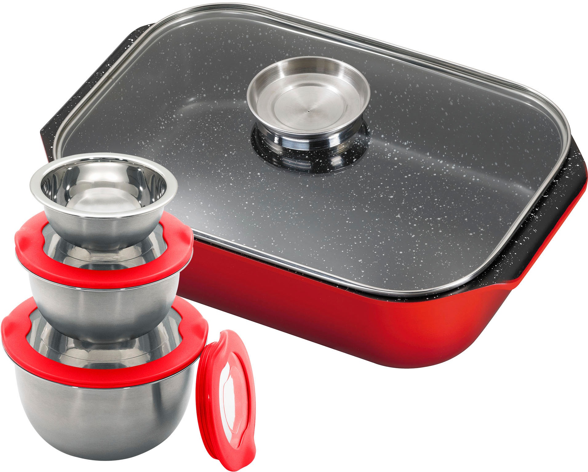 KING Bräter »6L« Set, 3 Schüsseln mit Deckeln: Ø17.5 Ø14.5 Ø12cm, 40x26cm A günstig online kaufen