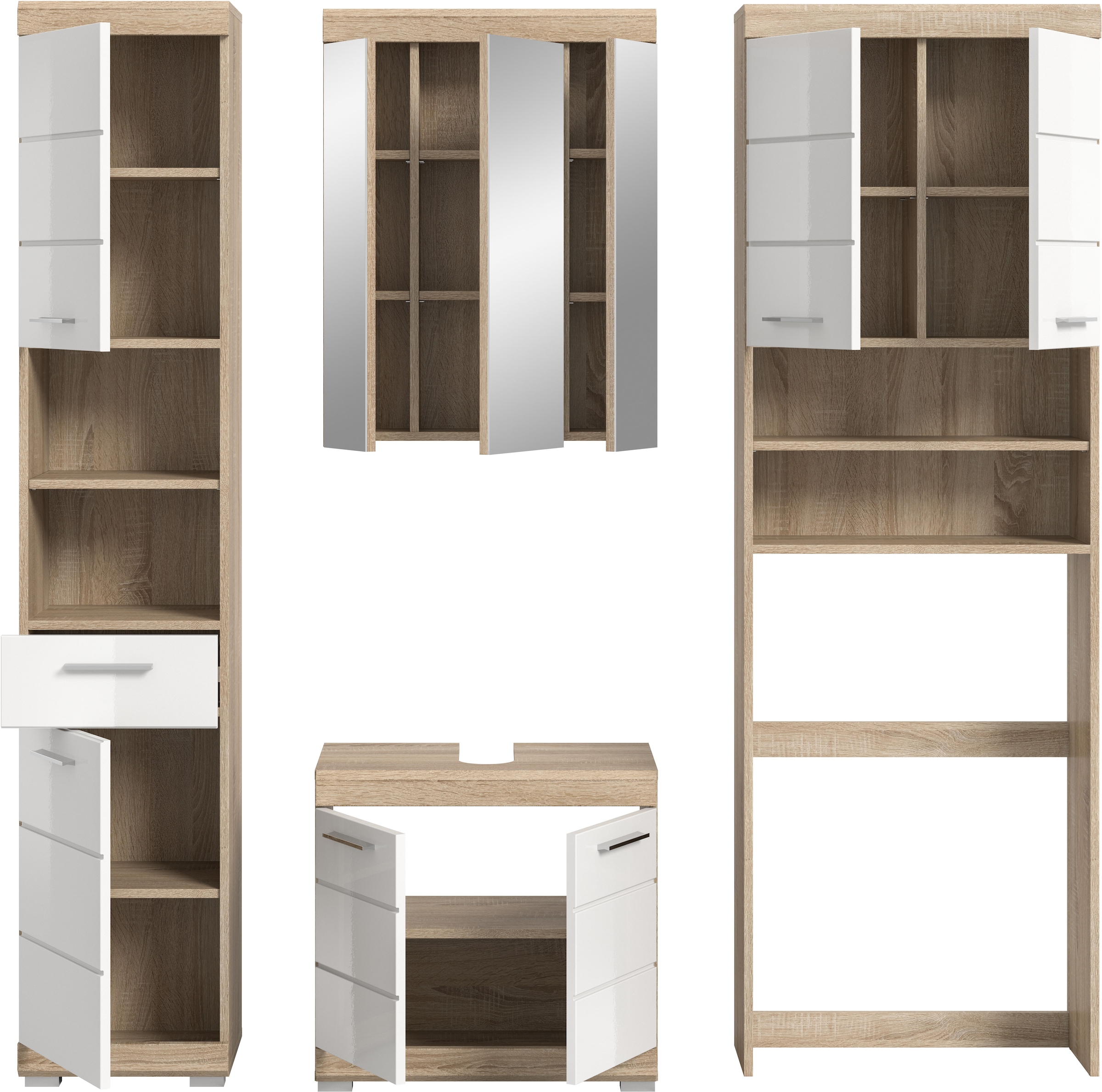 INOSIGN Badmöbel-Set »Siena, 4 teilig, bestehend aus:«, (Set), Hochschrank, WBU, Spiegelschrank, Waschmaschinenumbauschrank