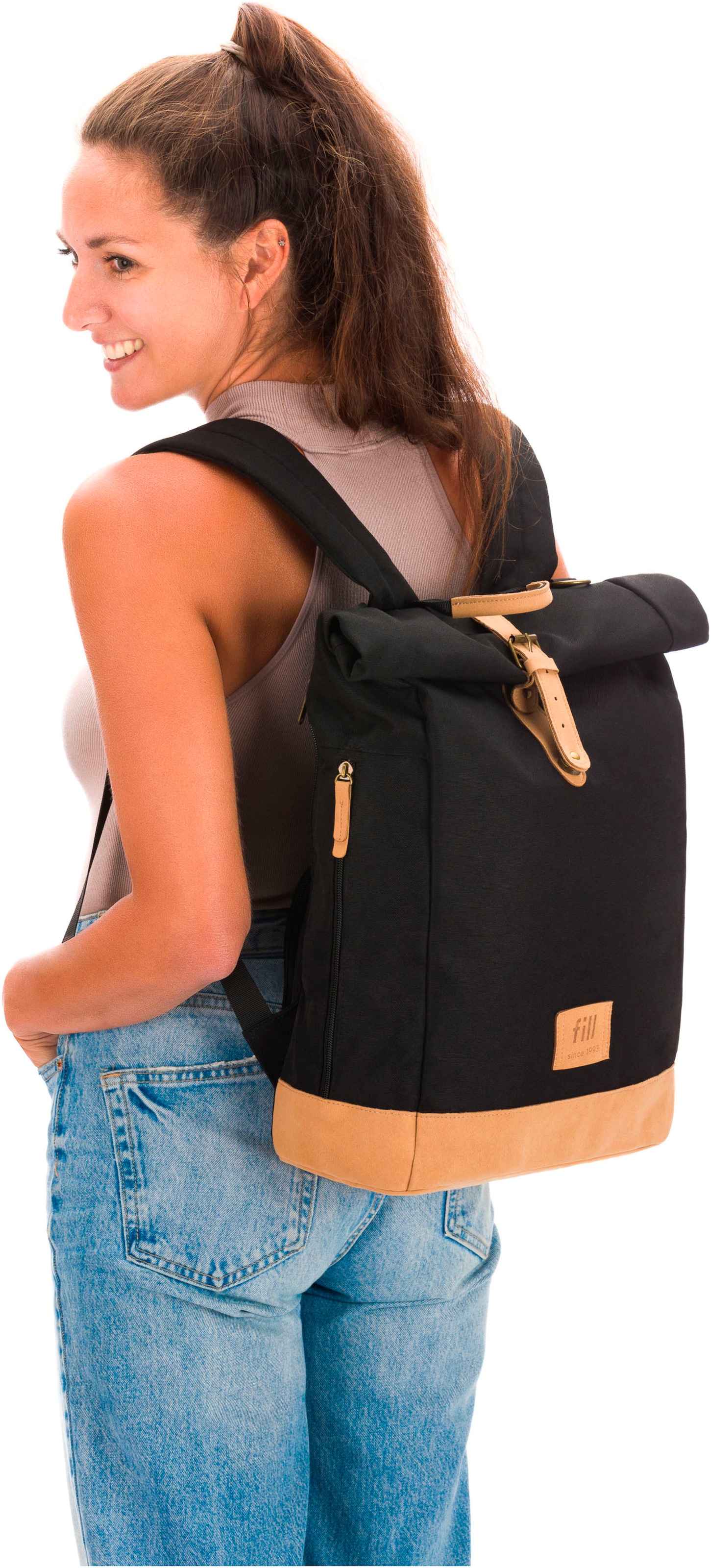 Fillikid Wickelrucksack »Rolltop Berlin schwarz«, Reflektoren, inkl. Wickeltunterlage