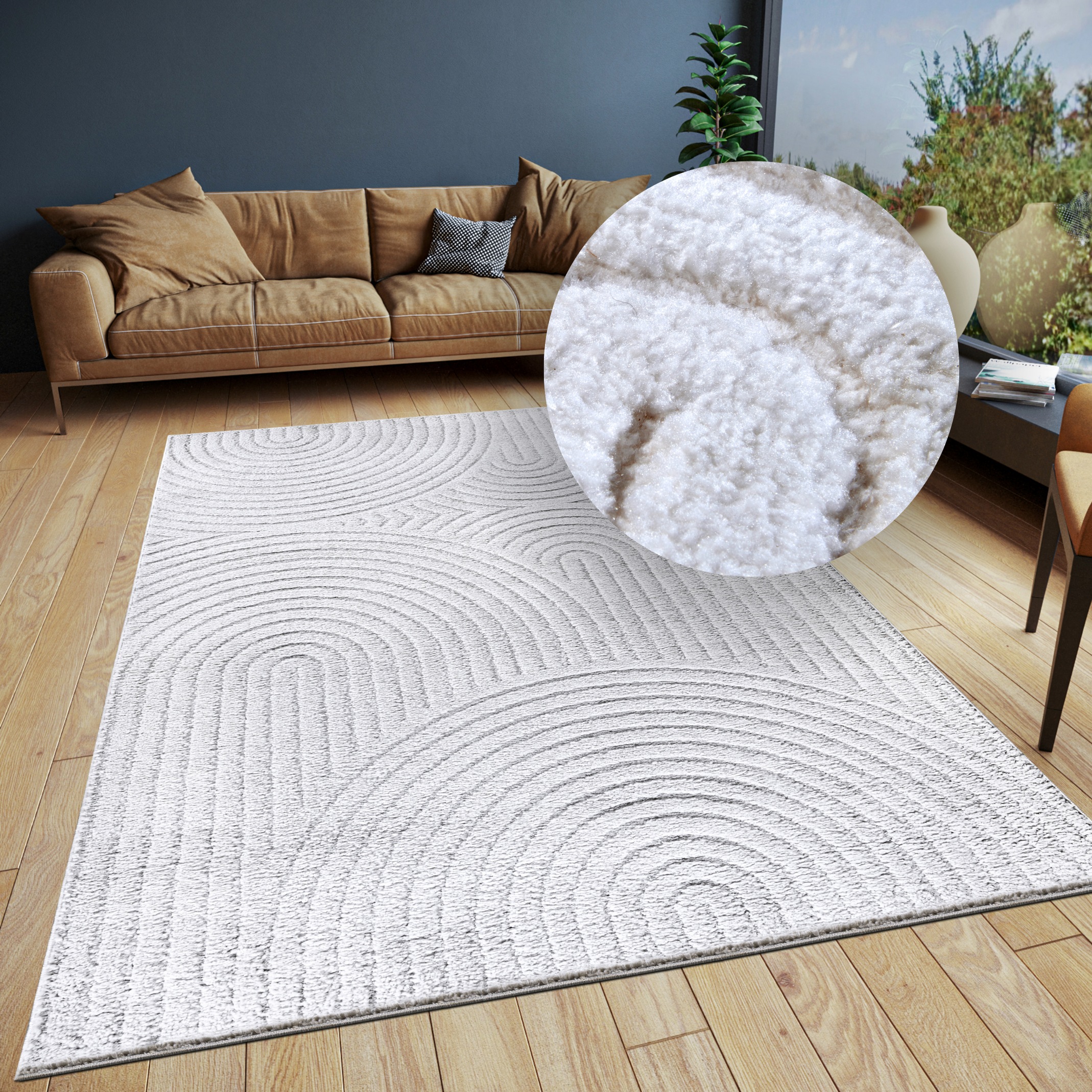 Elle Decoration Designteppich »Cosy Panglao, Auch Als Rundteppich Erhältlich« Rechteckig 14 Mm Höhe Uni Kurzflor, Hoch Tief Struktur, Modern,
